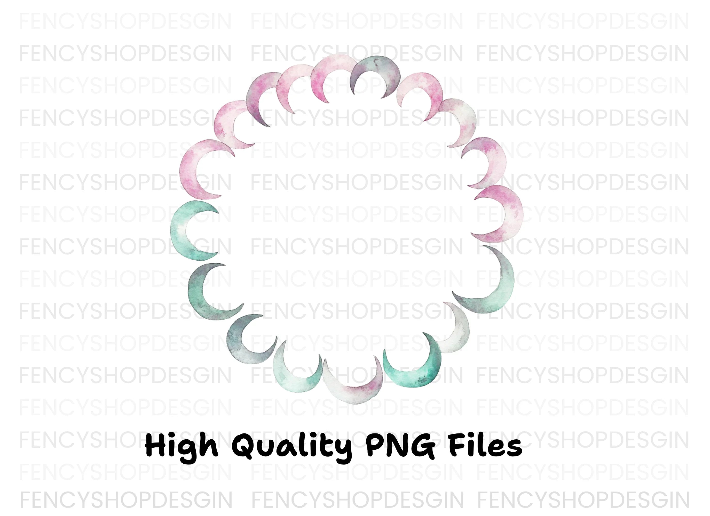 Moon Phase Wreath Clipart Bundle