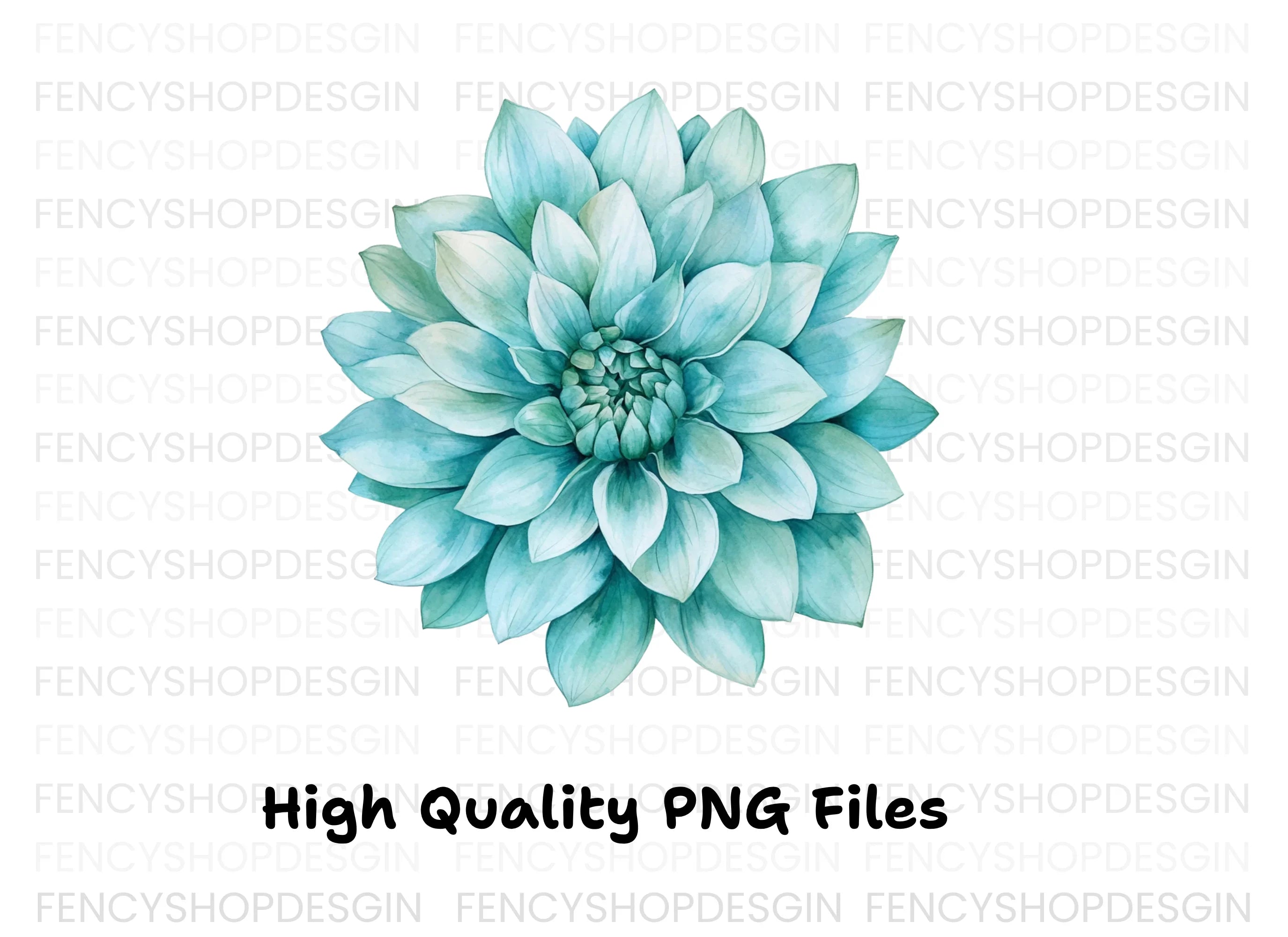 Blue Dahlia Flower Clipart Bundle