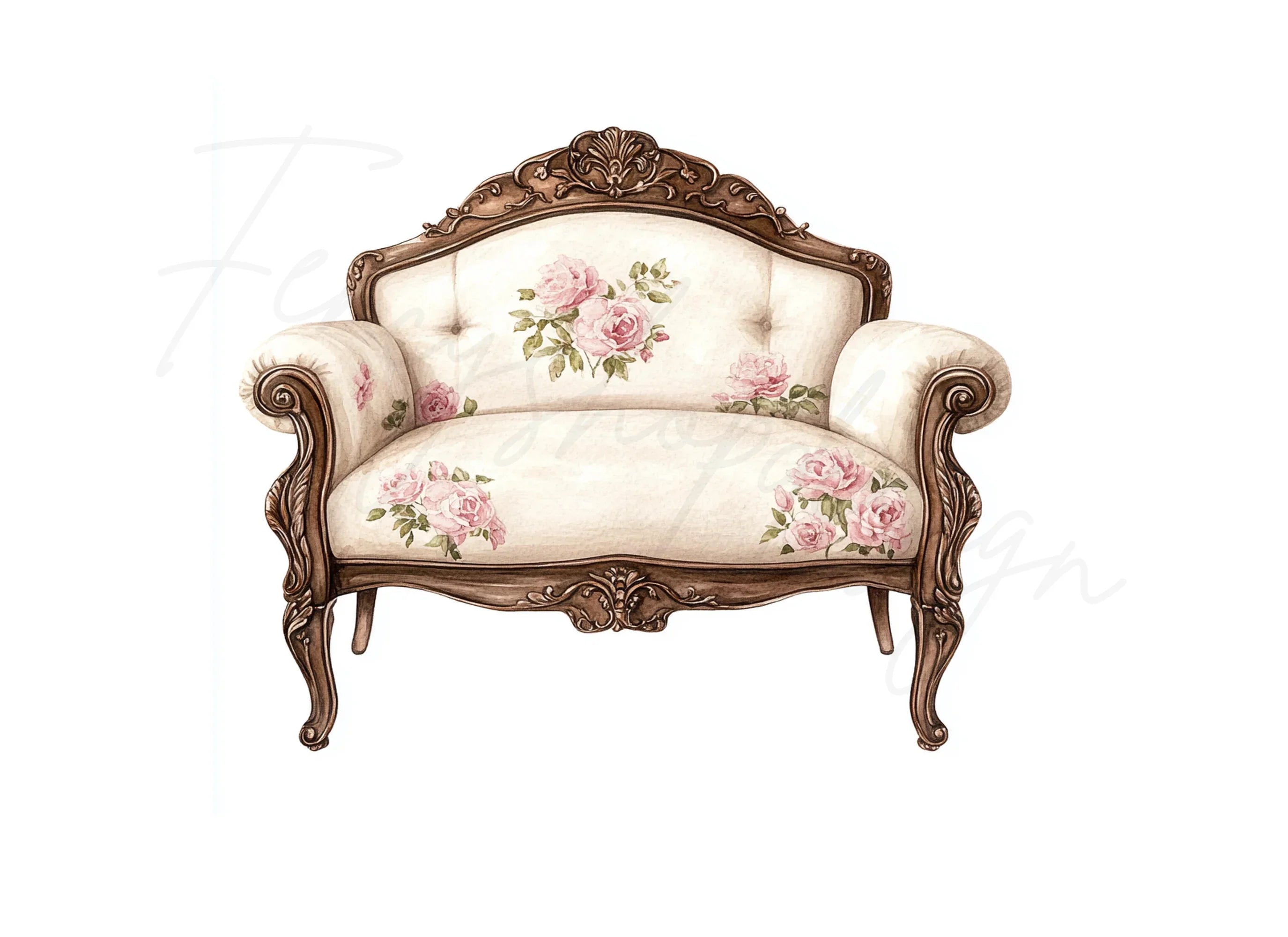 Vintage Rose Armchair Clipart Bundle