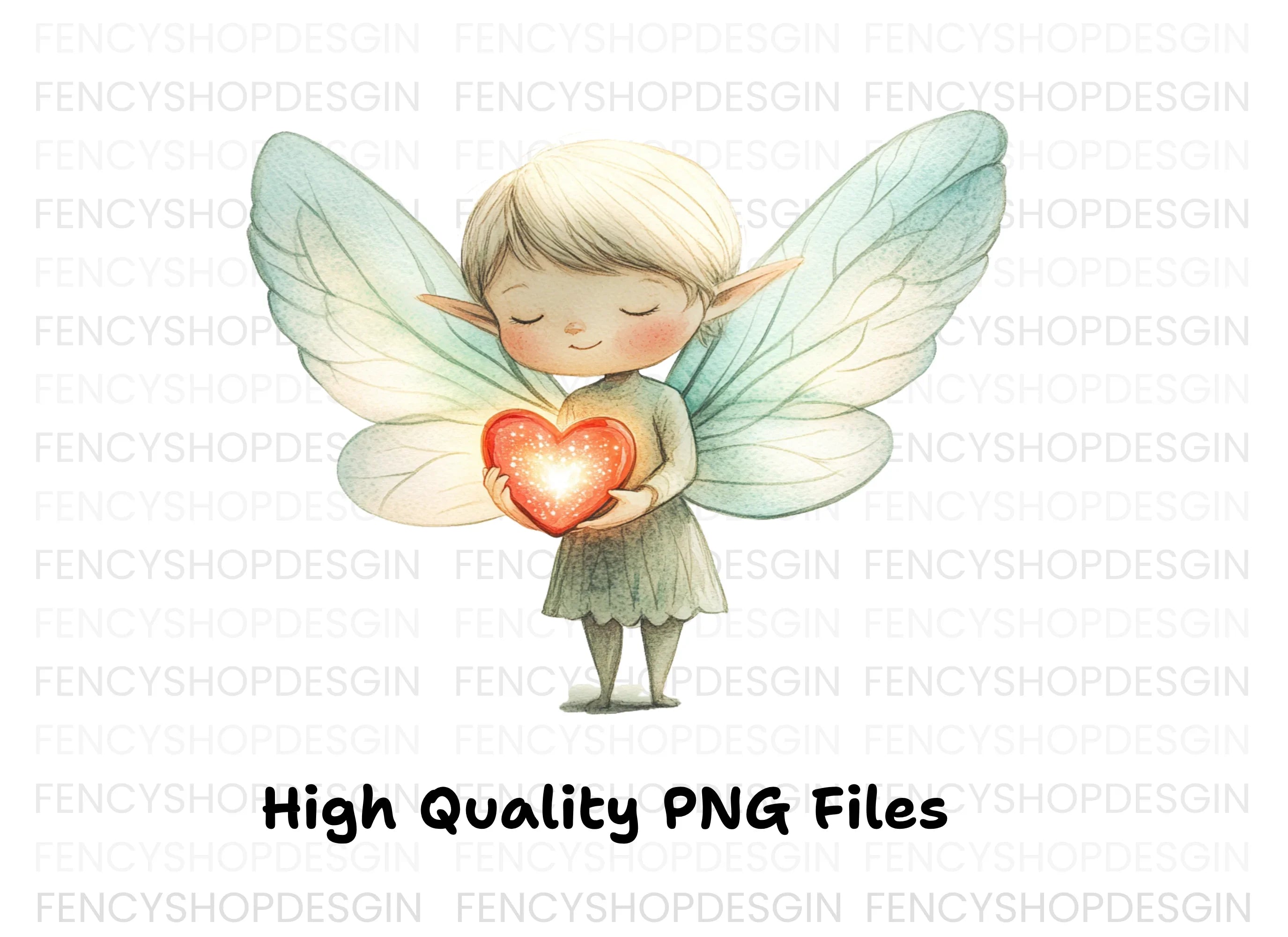 Cute Fairies with Glowing Hearts Clipart Bundle