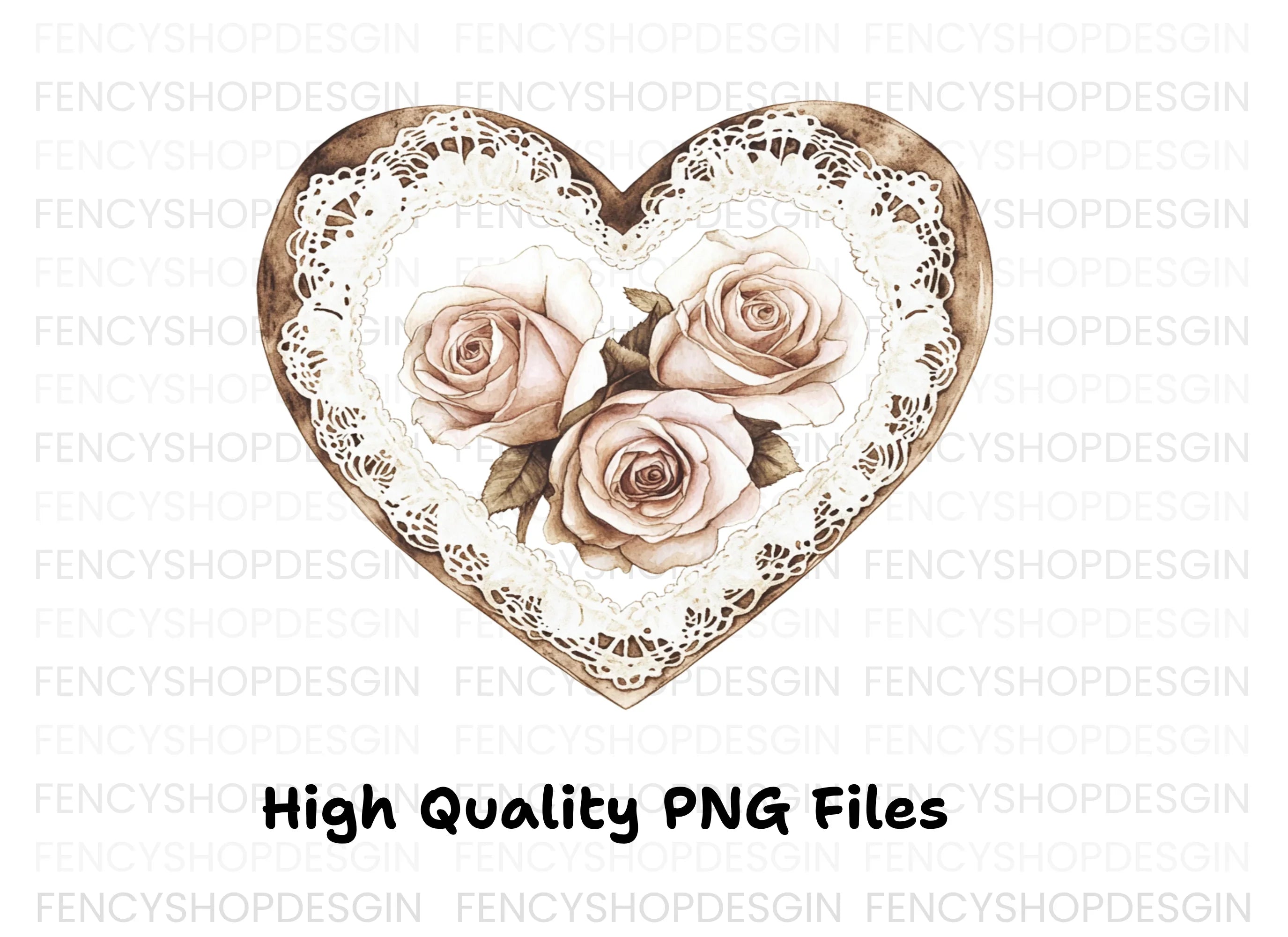 Lace Heart Rose Clipart Bundle