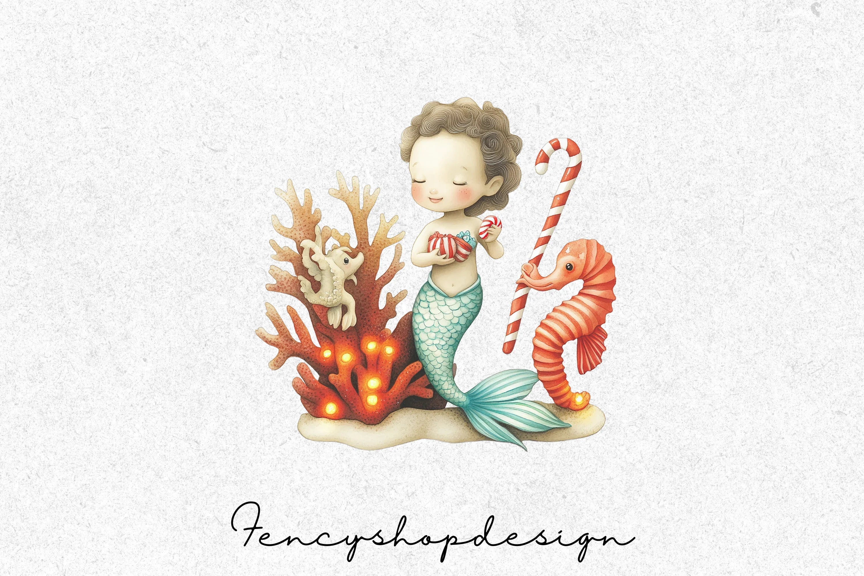 Cute Christmas Mermaids Clipart Bundle