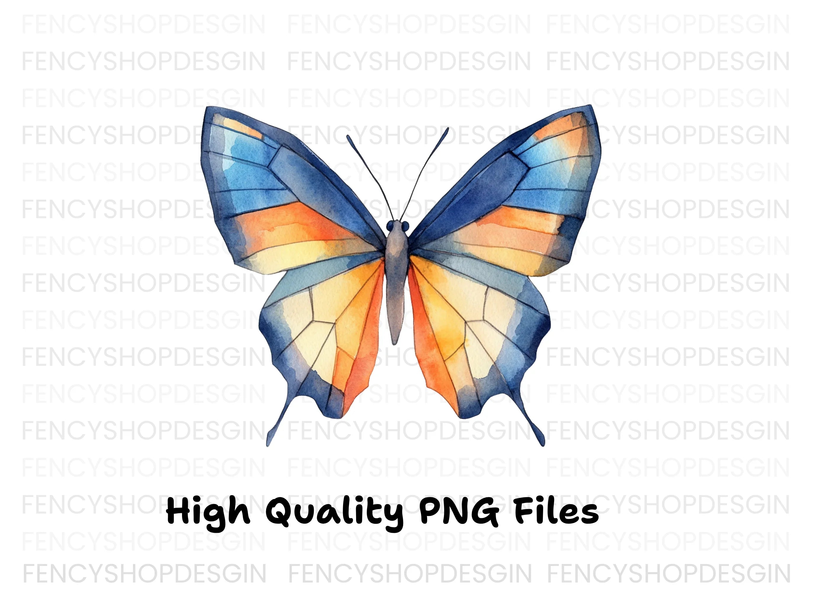 Blue and Orange Butterfly Clipart Bundle