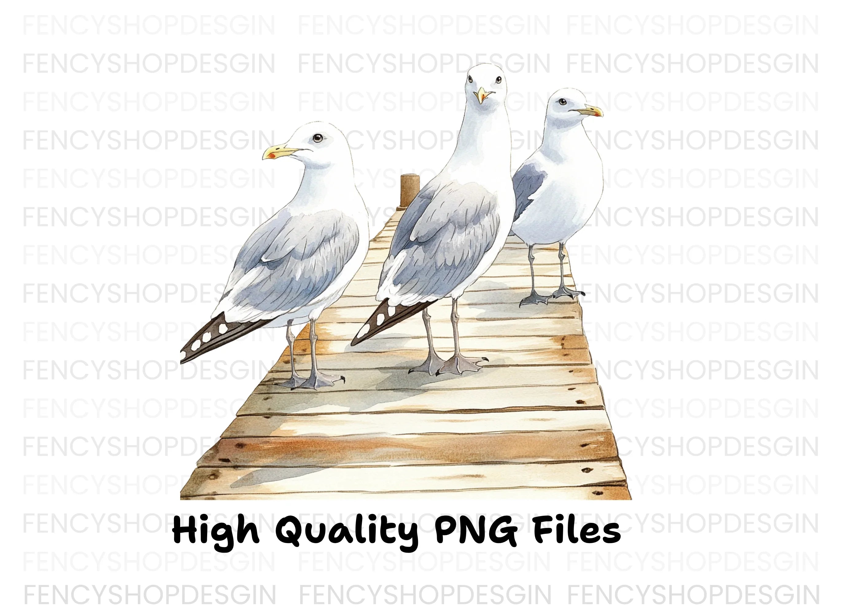 Seagulls on Dock Clipart Bundle