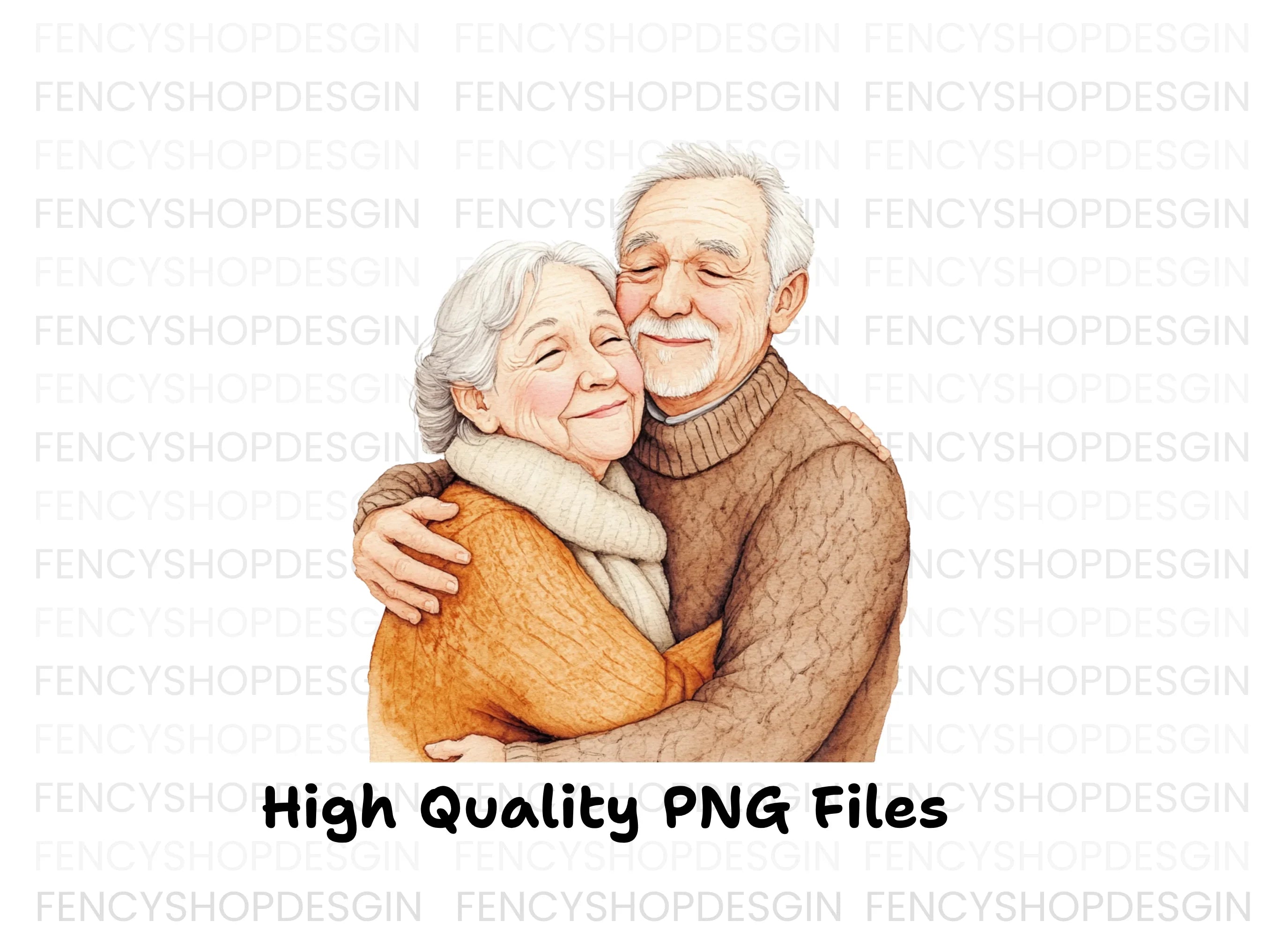 Happy Senior Couples Hugging Clipart Bundle