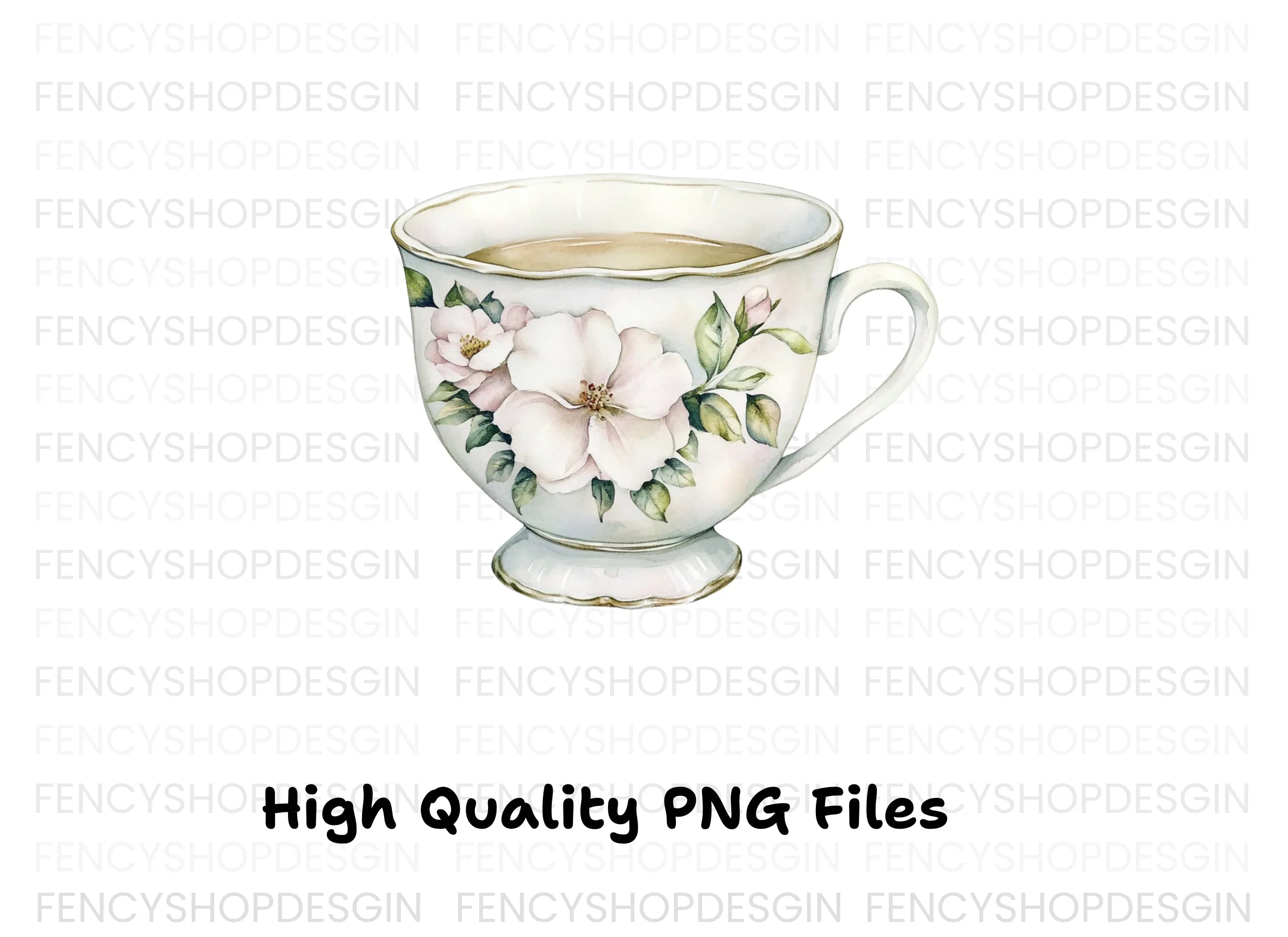 Elegant White Floral Teacup Clipart Bundle