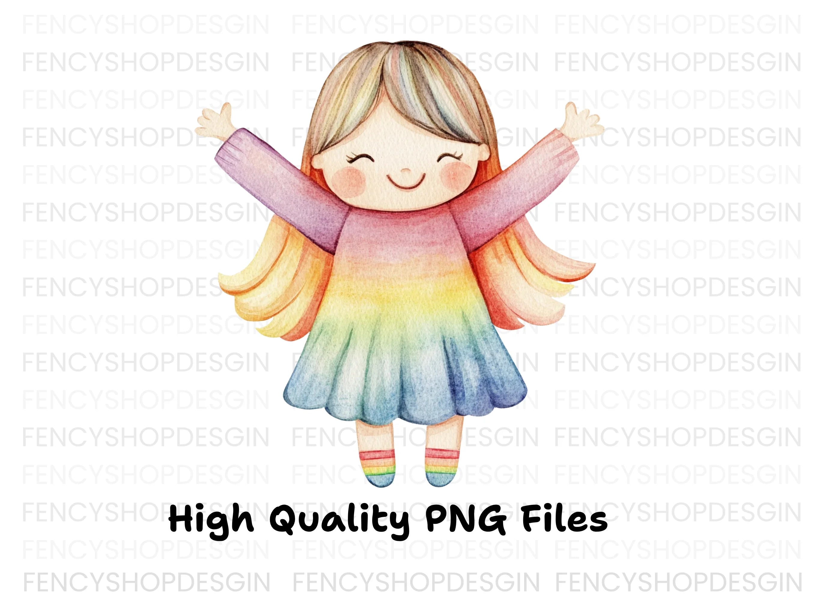 Cute Rainbow Angel Girl Clipart Bundle