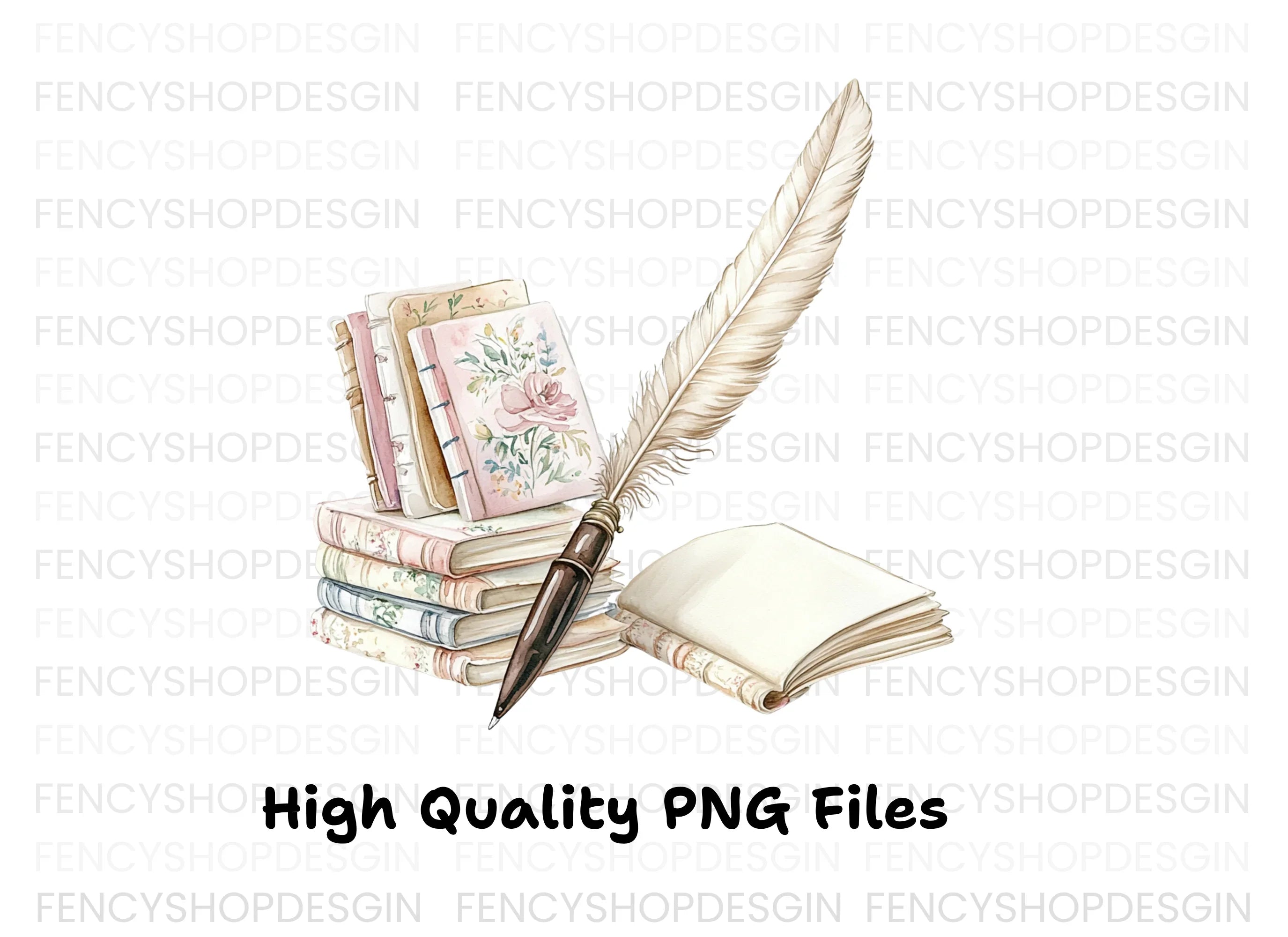 Vintage Books Quill Pen Clipart Bundle