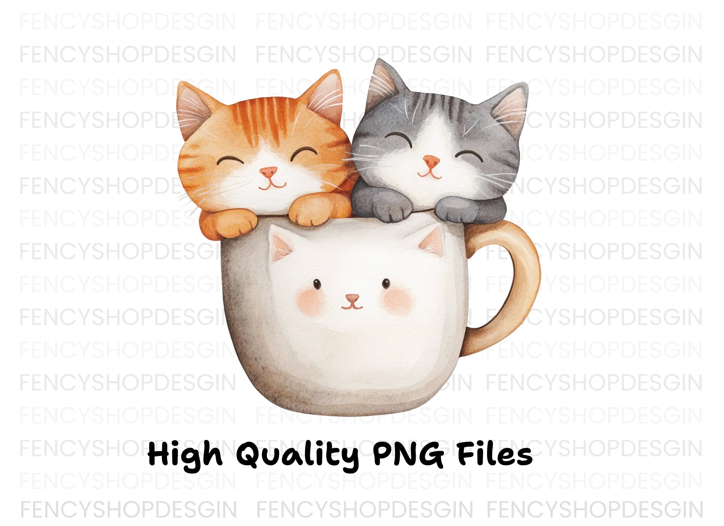 Cute Kittens in Mugs Clipart Bundle