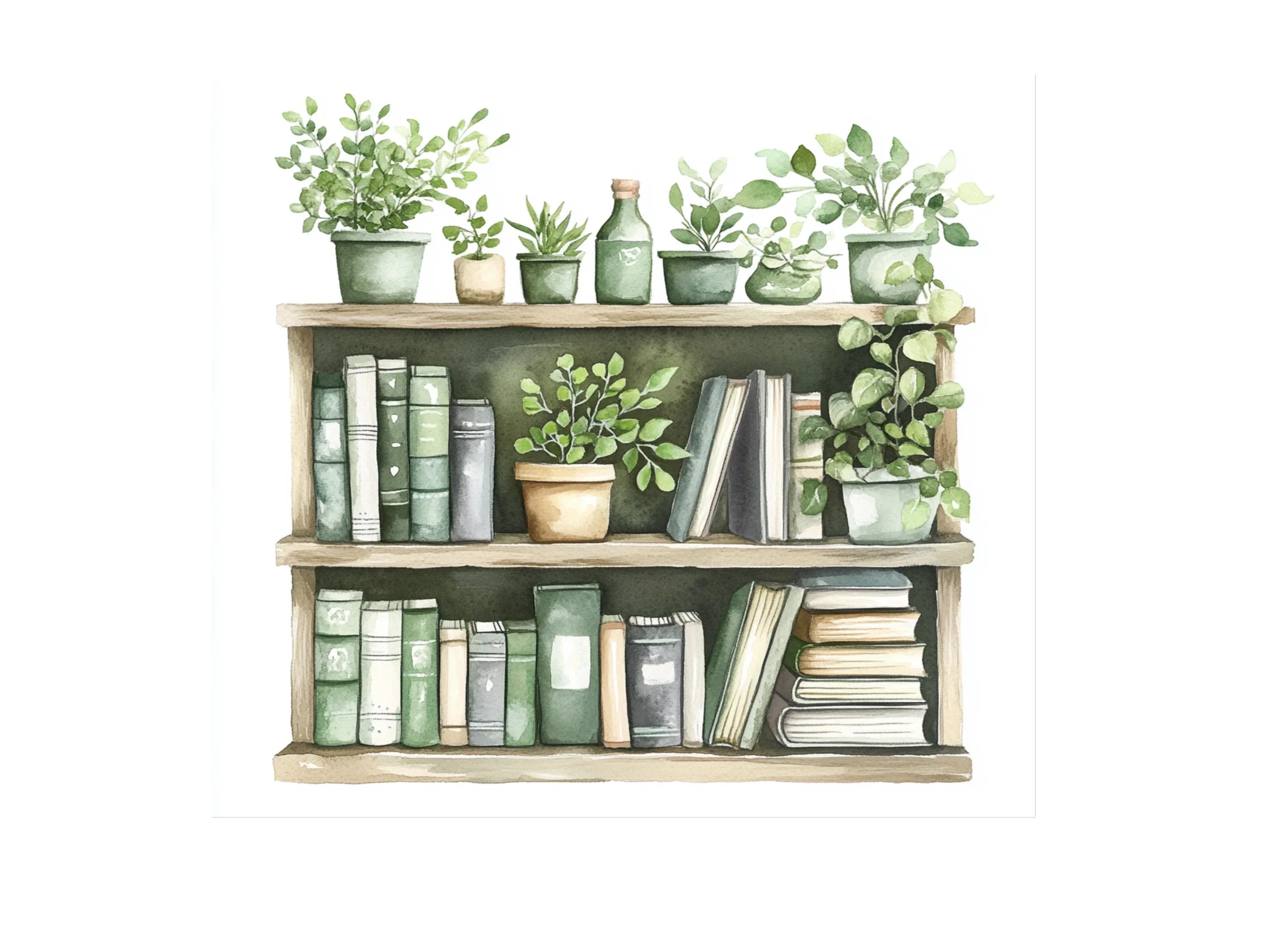 Greenery Bookshelf Clipart Bundle