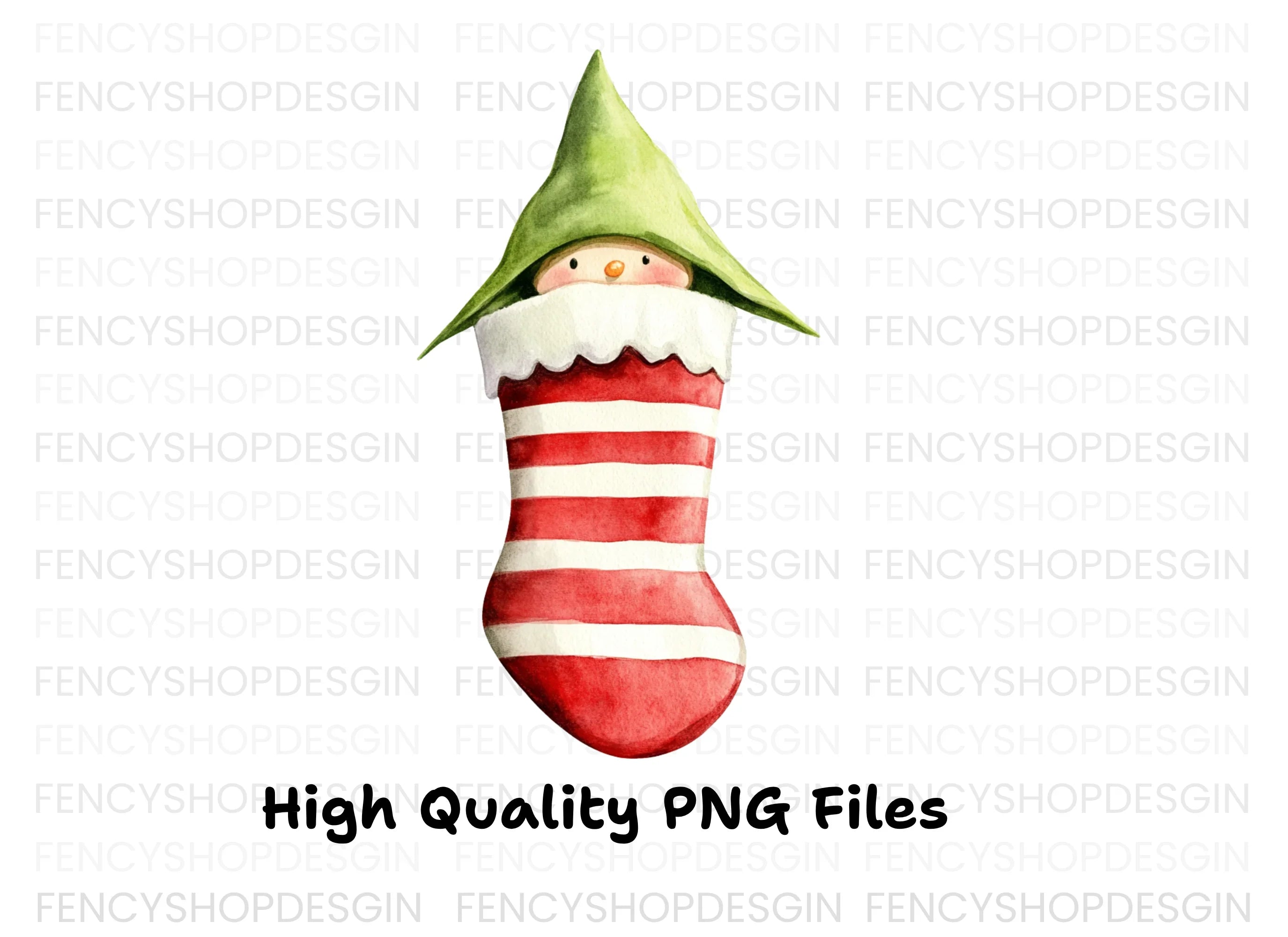 Cute Christmas Elf Peeking from Stocking Clipart Bundle