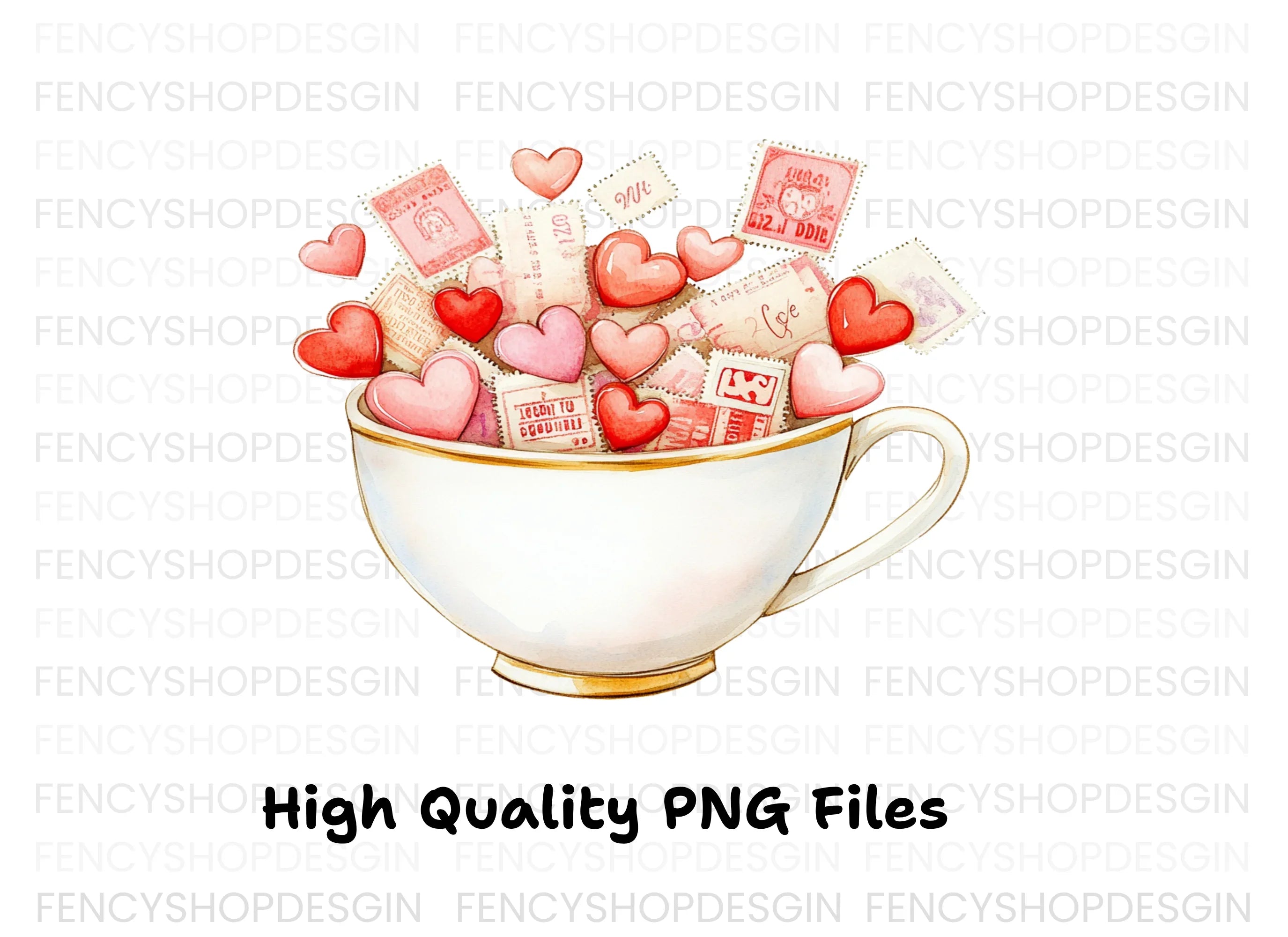 Teacups With Love Stamps Clipart Bundle