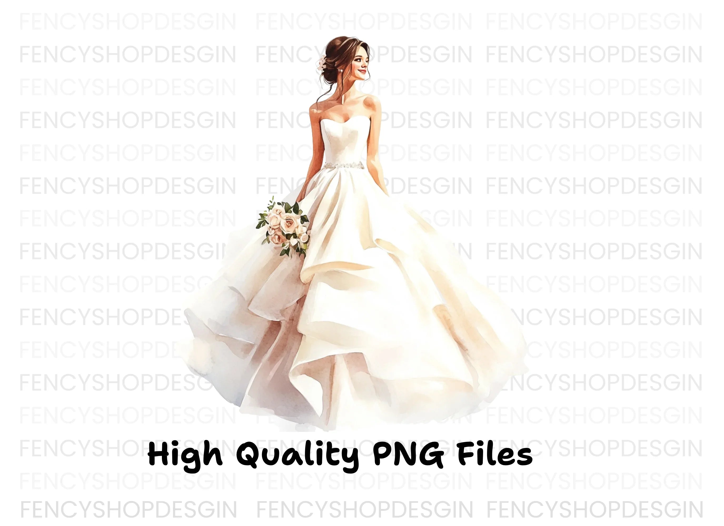 Elegant Bride in Strapless Gown Clipart Bundle