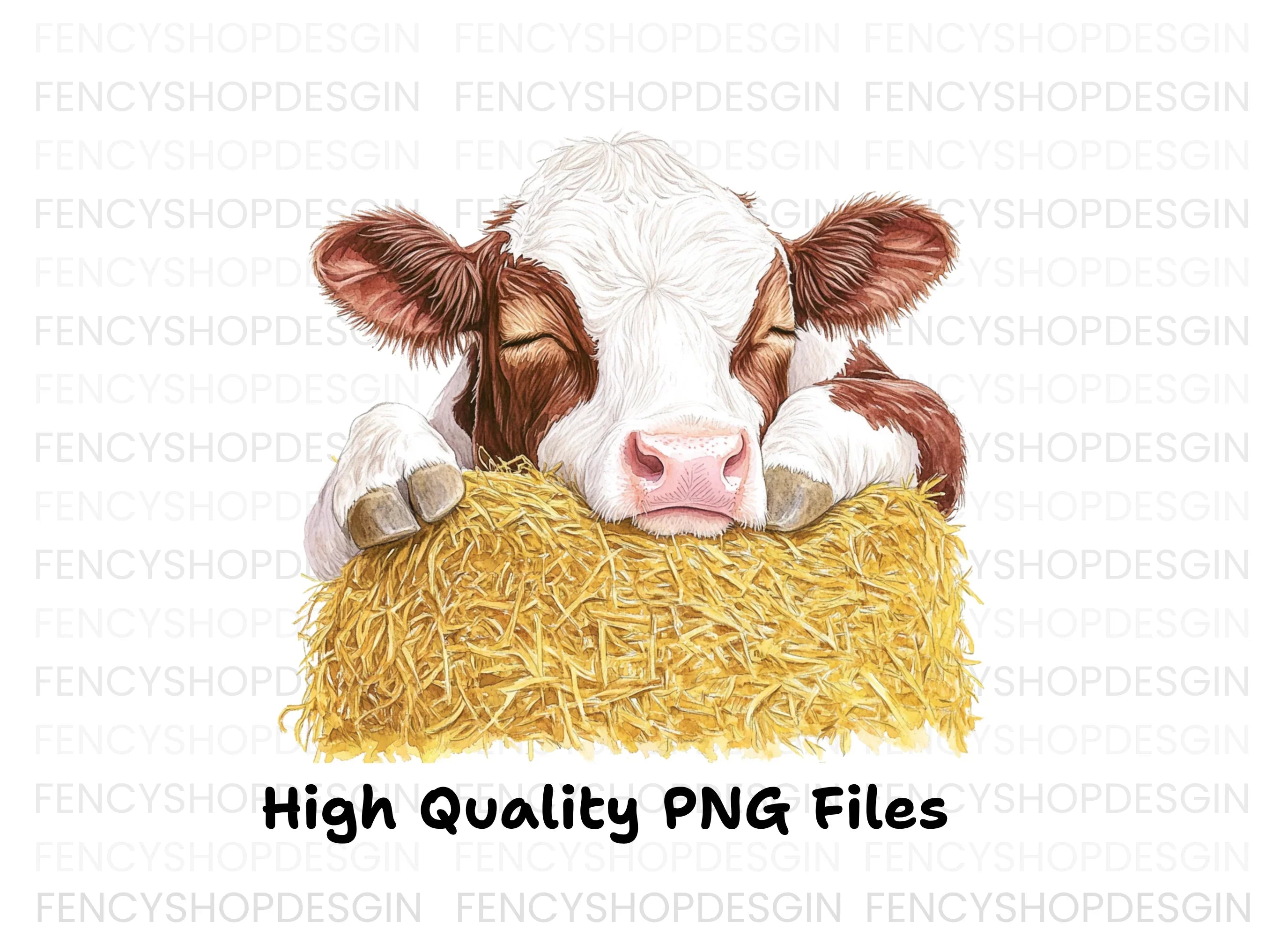 Sleeping Calves on Hay Bales Clipart Bundle