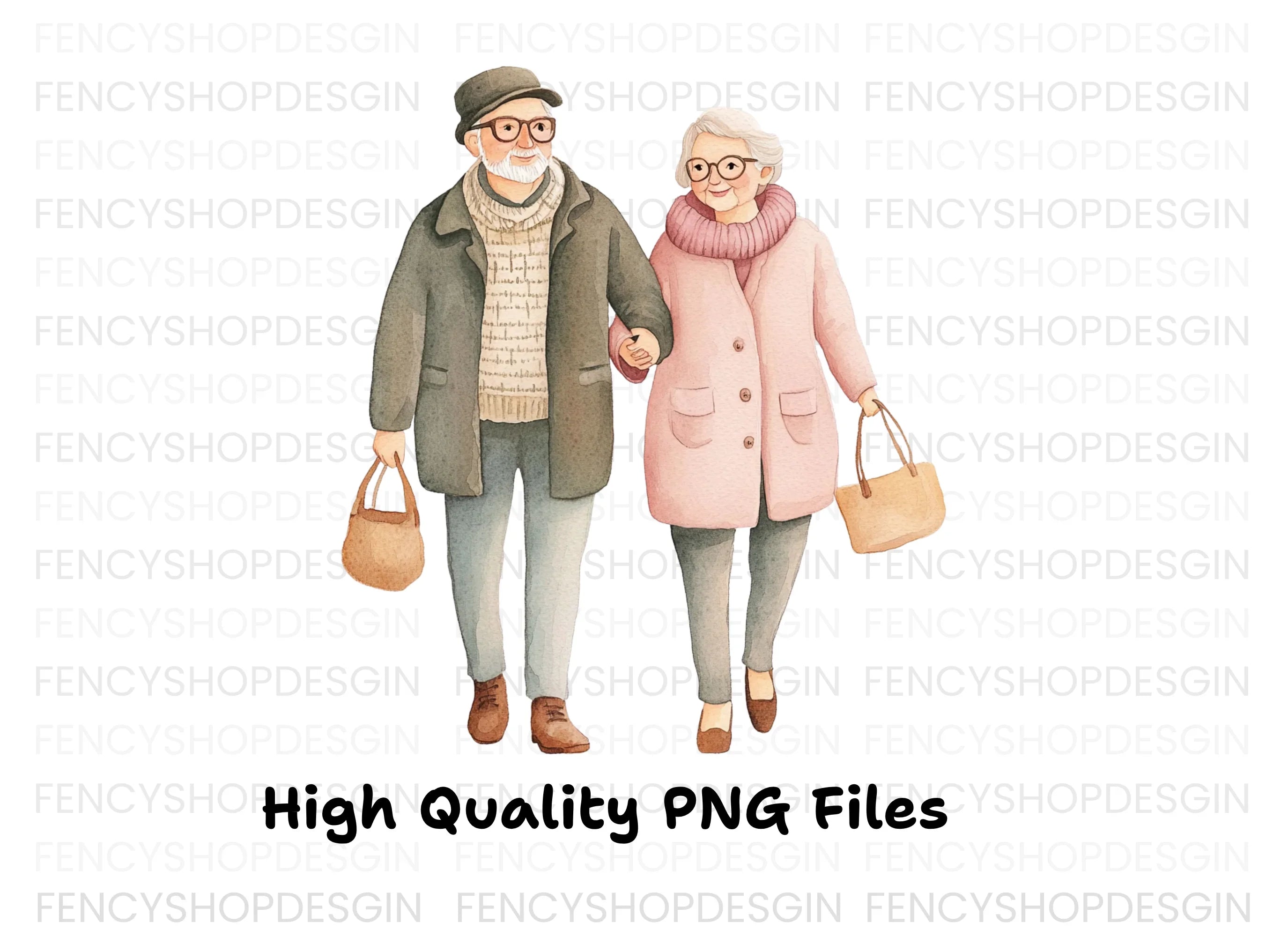 Elderly Couples Walking Clipart Bundle