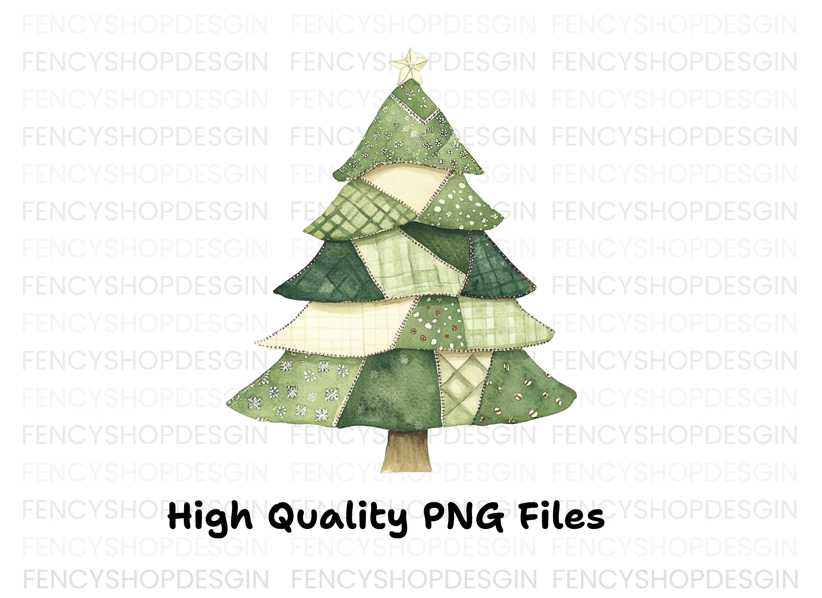 Quilted Christmas Tree Clipart Bundle
