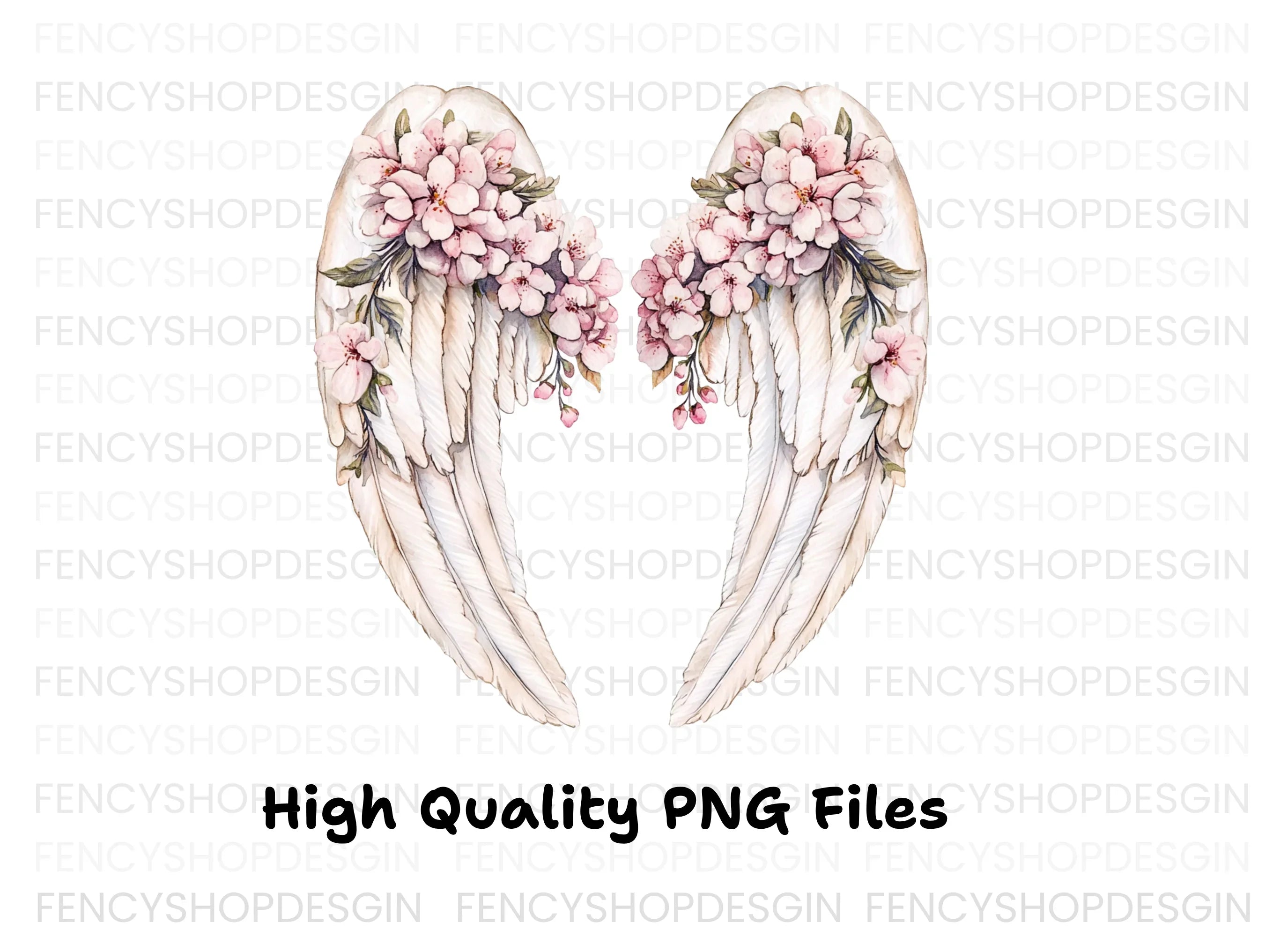 Elegant Angel Wings with Cherry Blossoms Clipart Bundle