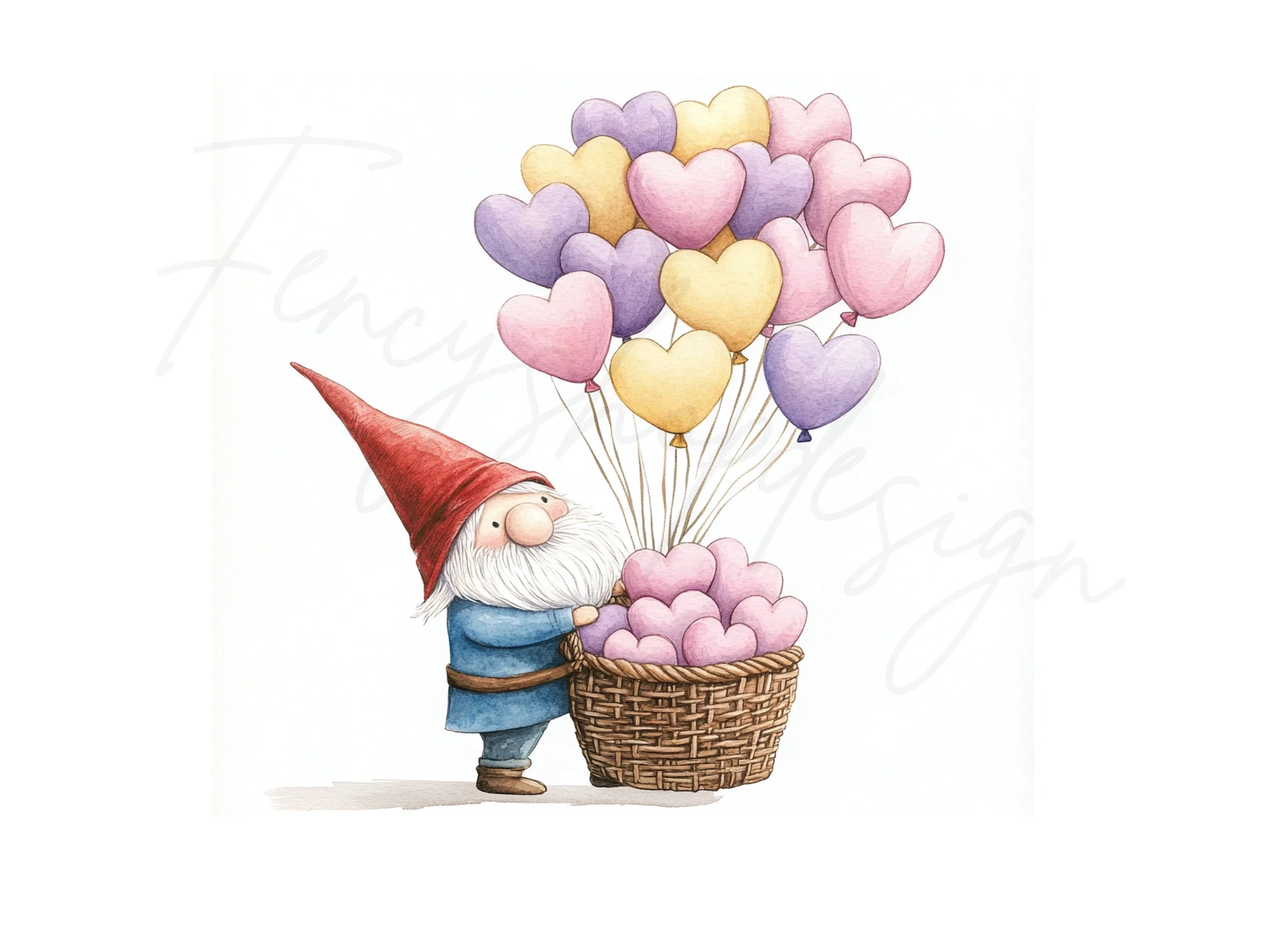 Gnomes with Heart Balloons Clipart Bundle