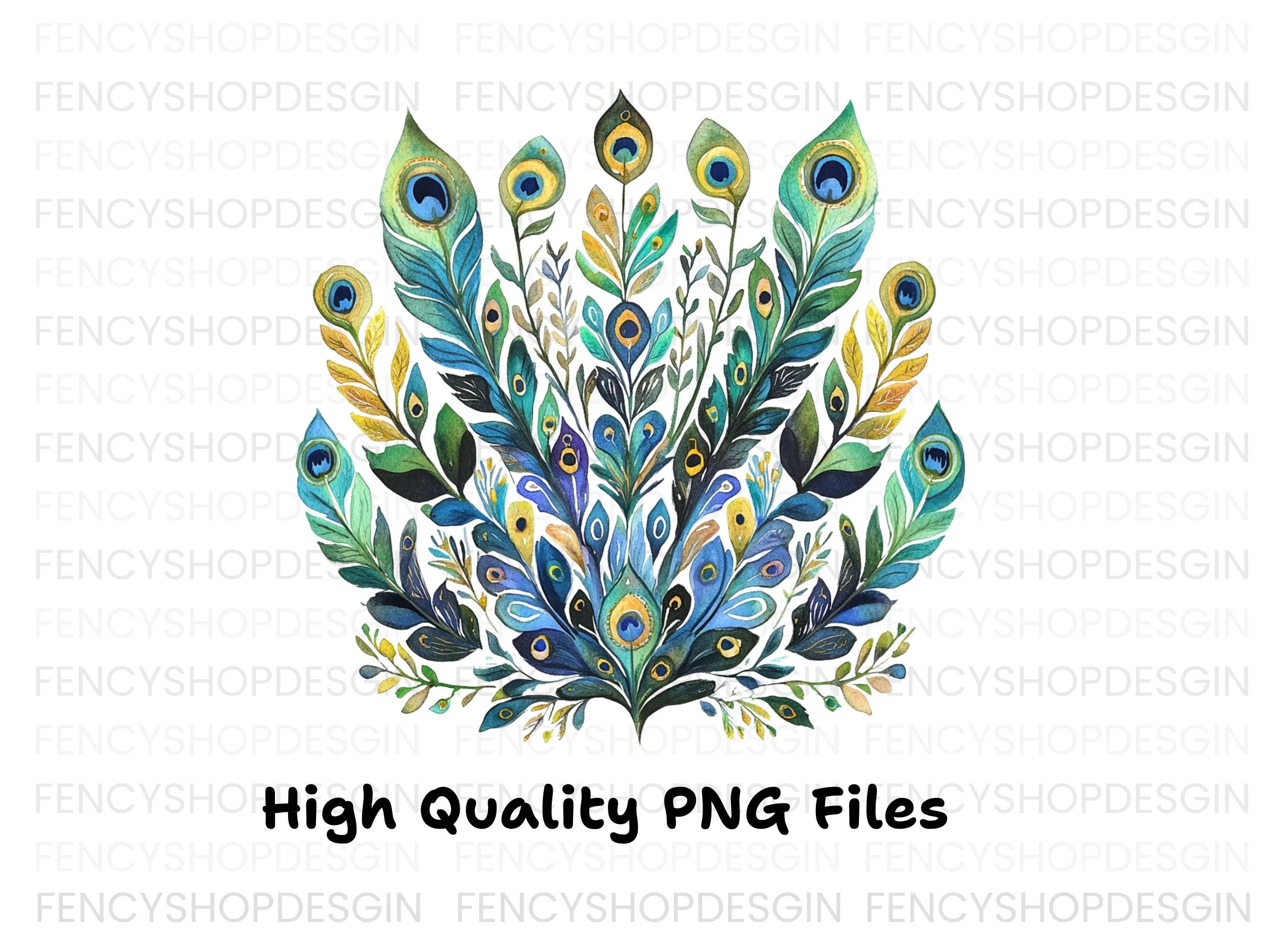 Peacock Feather Arrangement Clipart Bundle