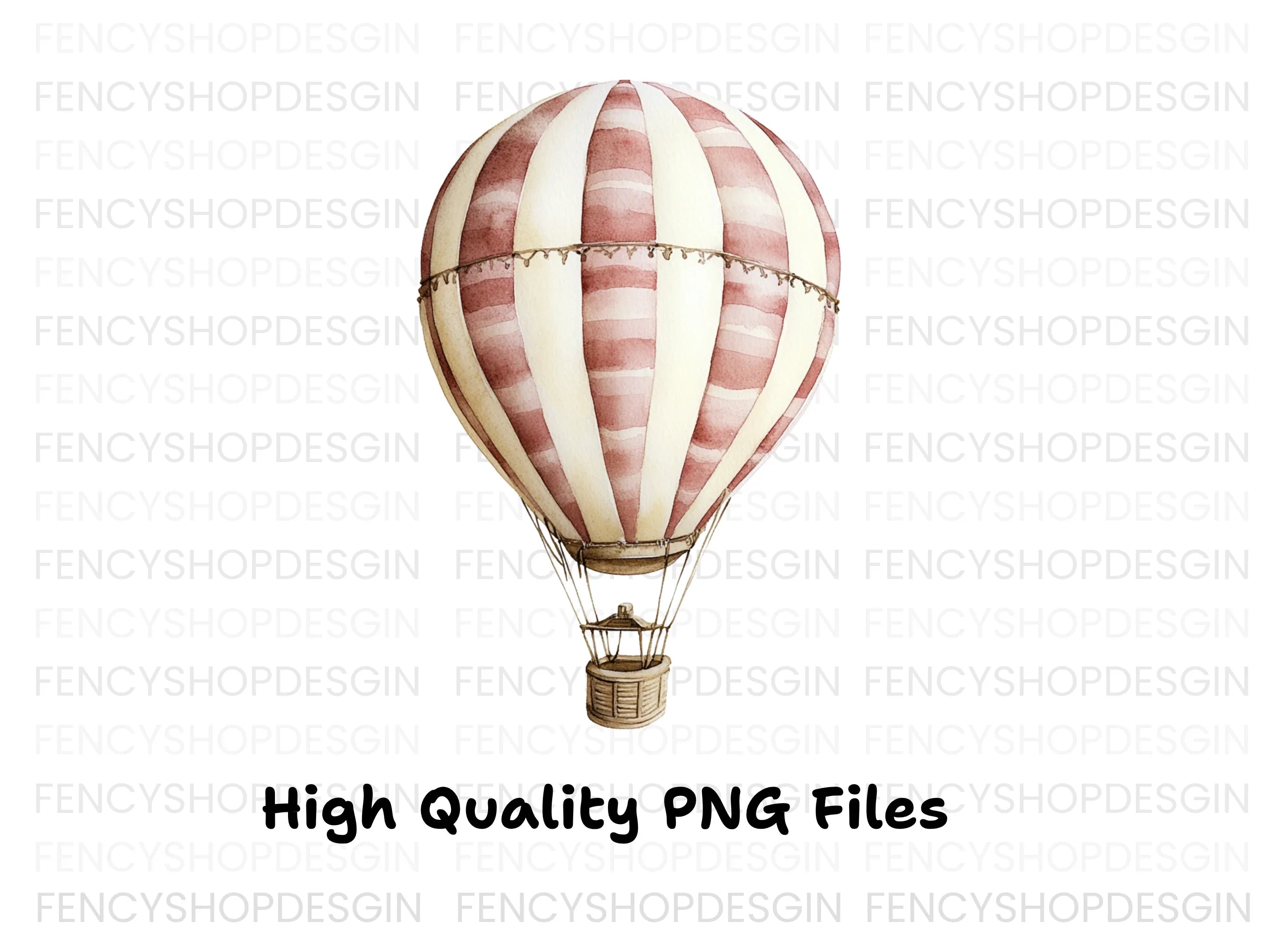 Striped Hot Air Balloon Clipart Bundle