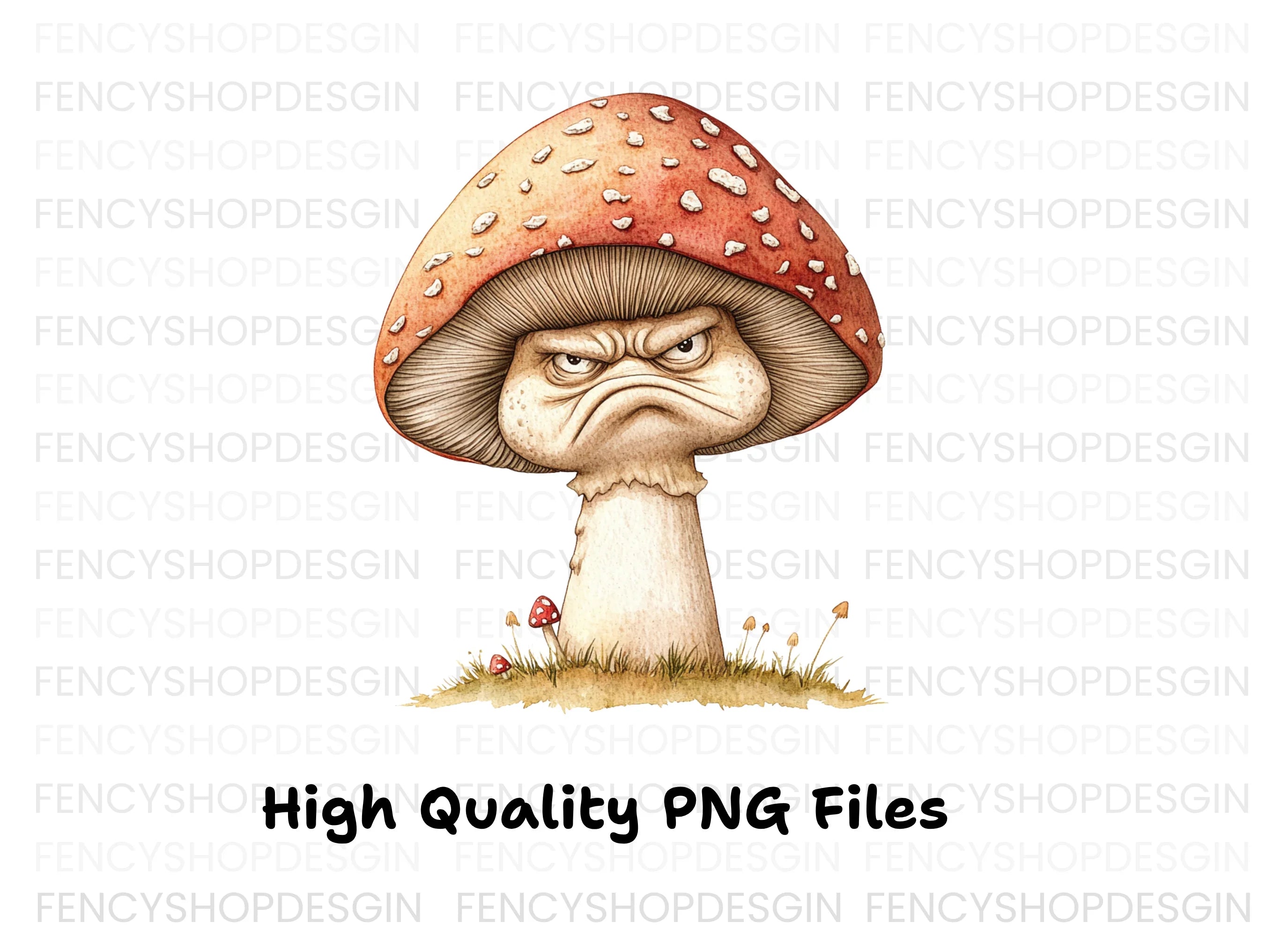 Grumpy Red Mushroom Clipart Bundle