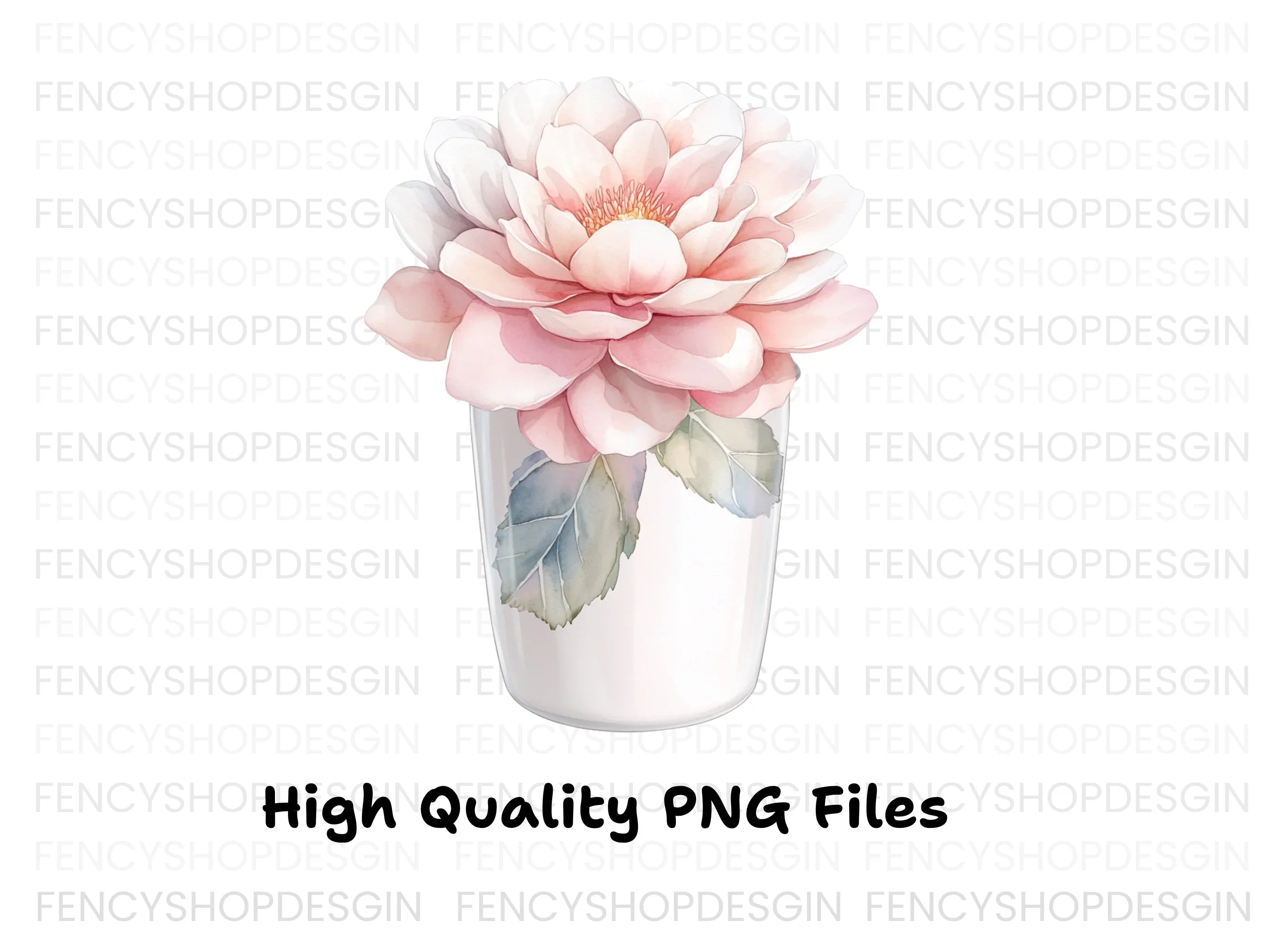 Pink Peony in White Vase Clipart Bundle