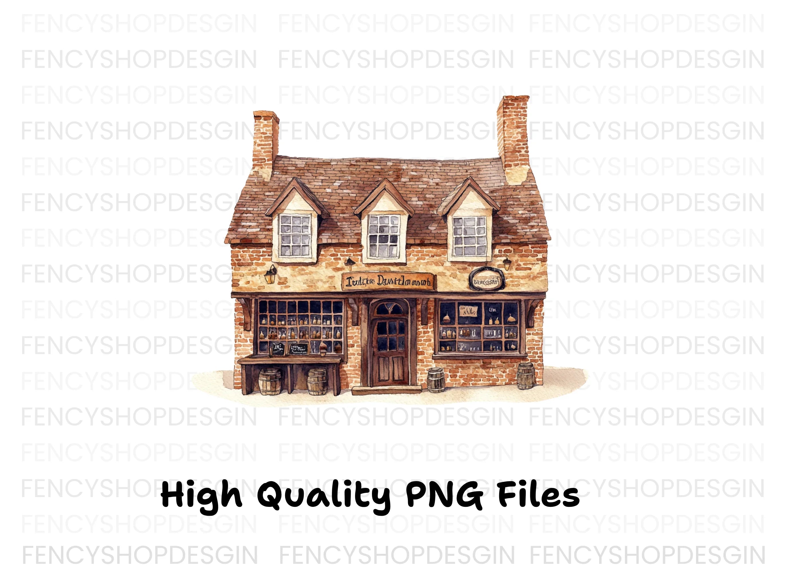 Vintage Brick Shop Illustration Clipart Bundle