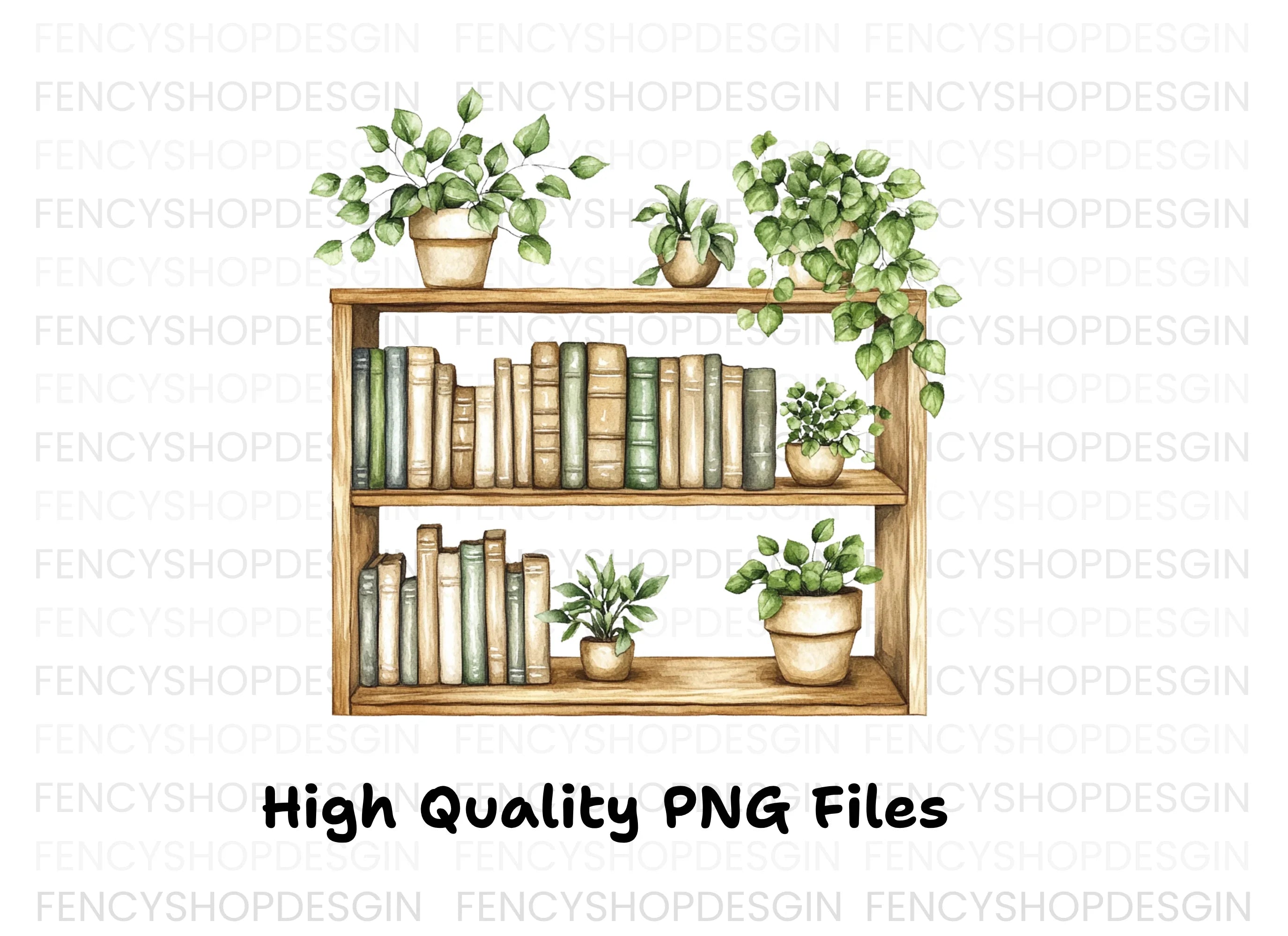 Bookshelf with Potted Plants Clipart Bundle
