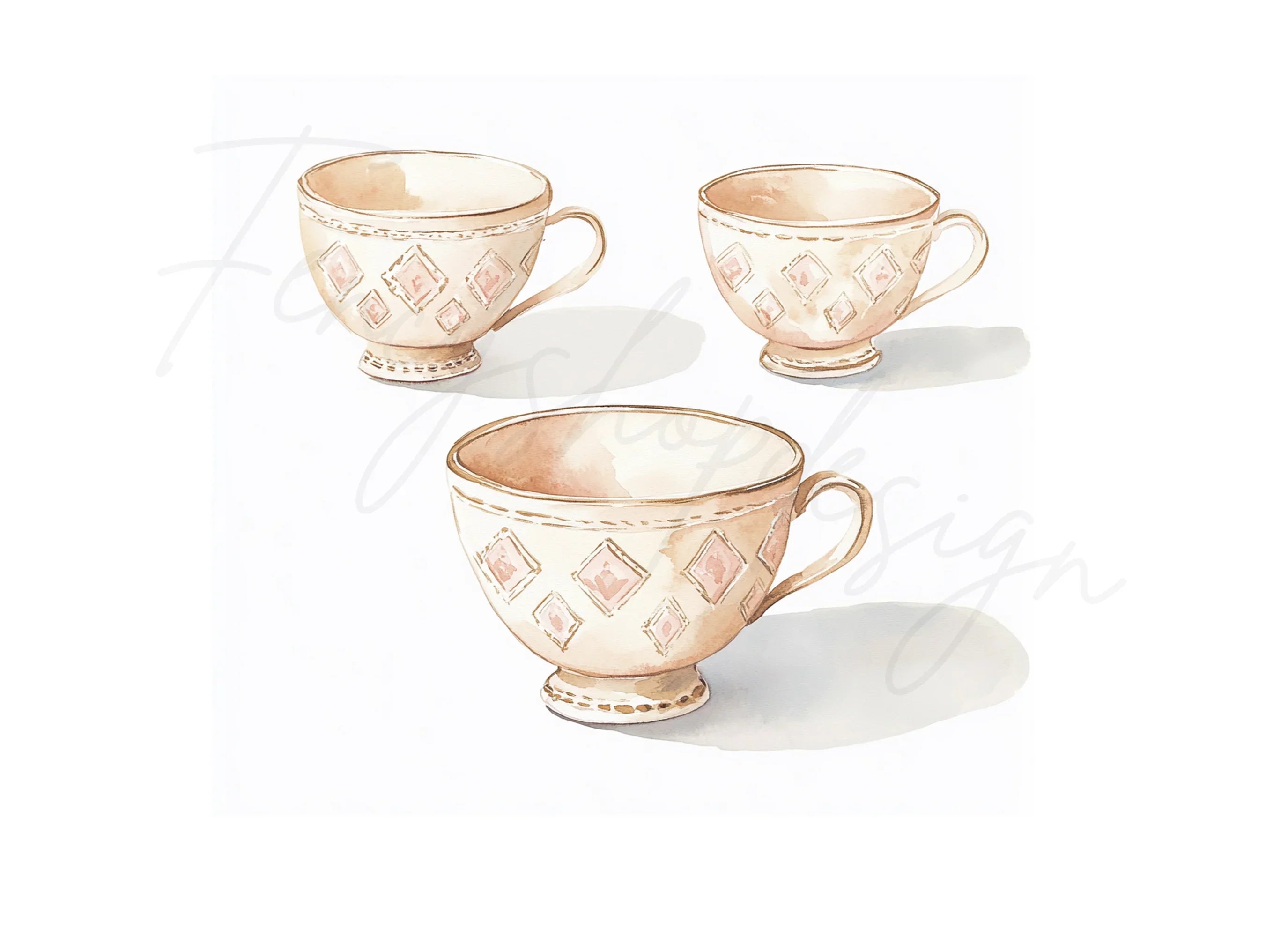 Boho Chic Teacups Clipart Bundle