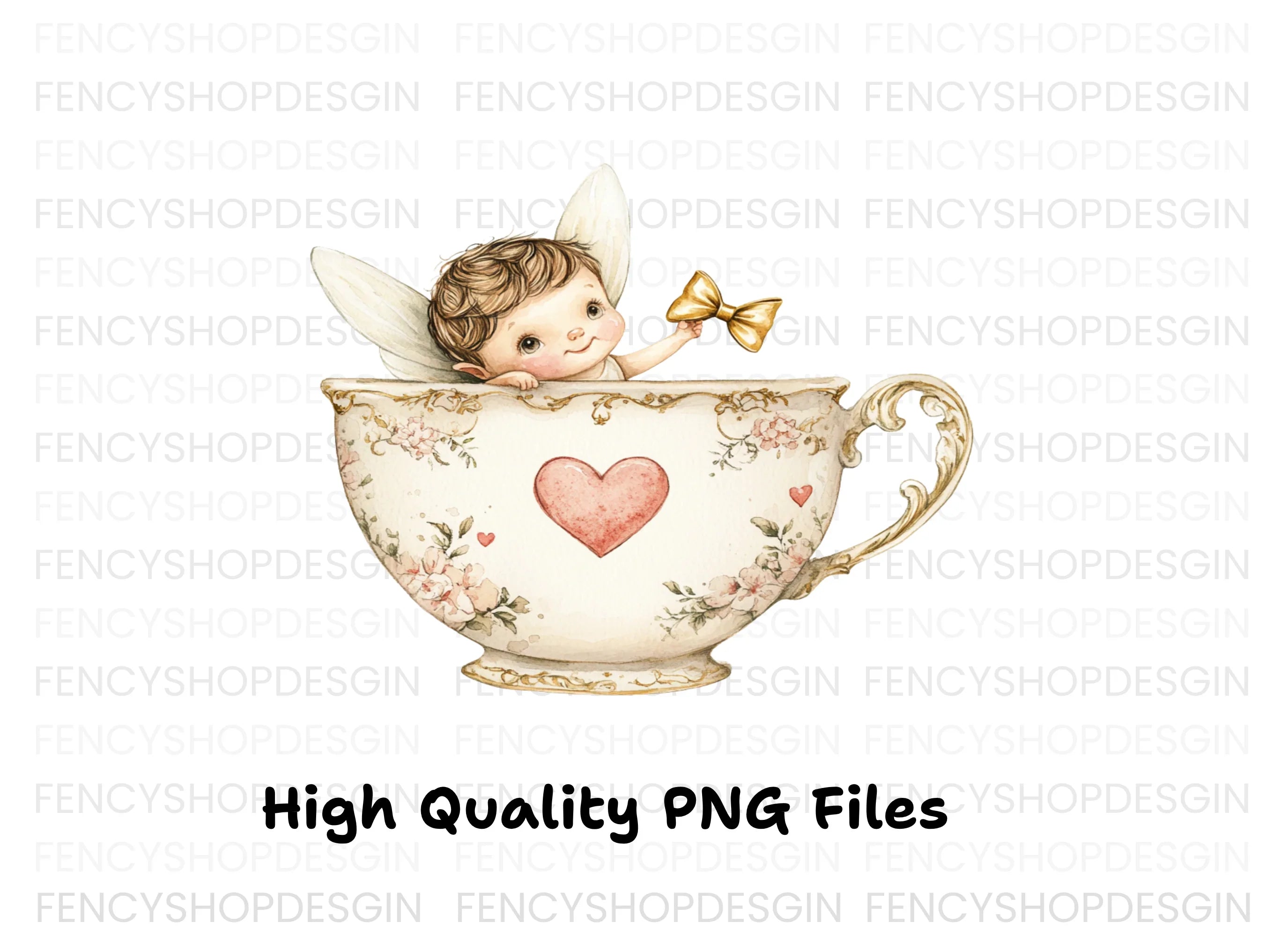 Cute Cherubs in Teacups Clipart Bundle