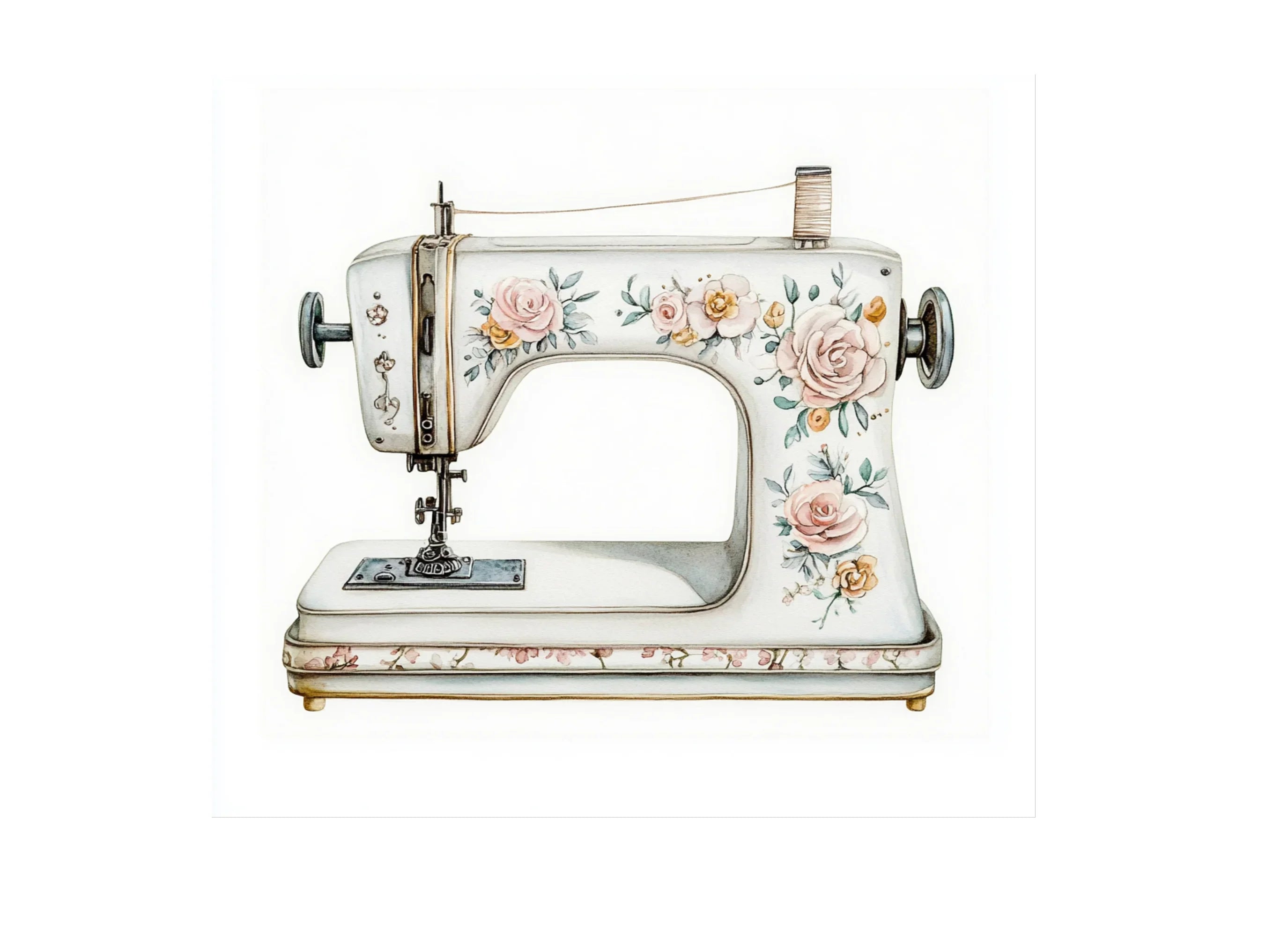 Vintage Floral Sewing Machine Clipart Bundle