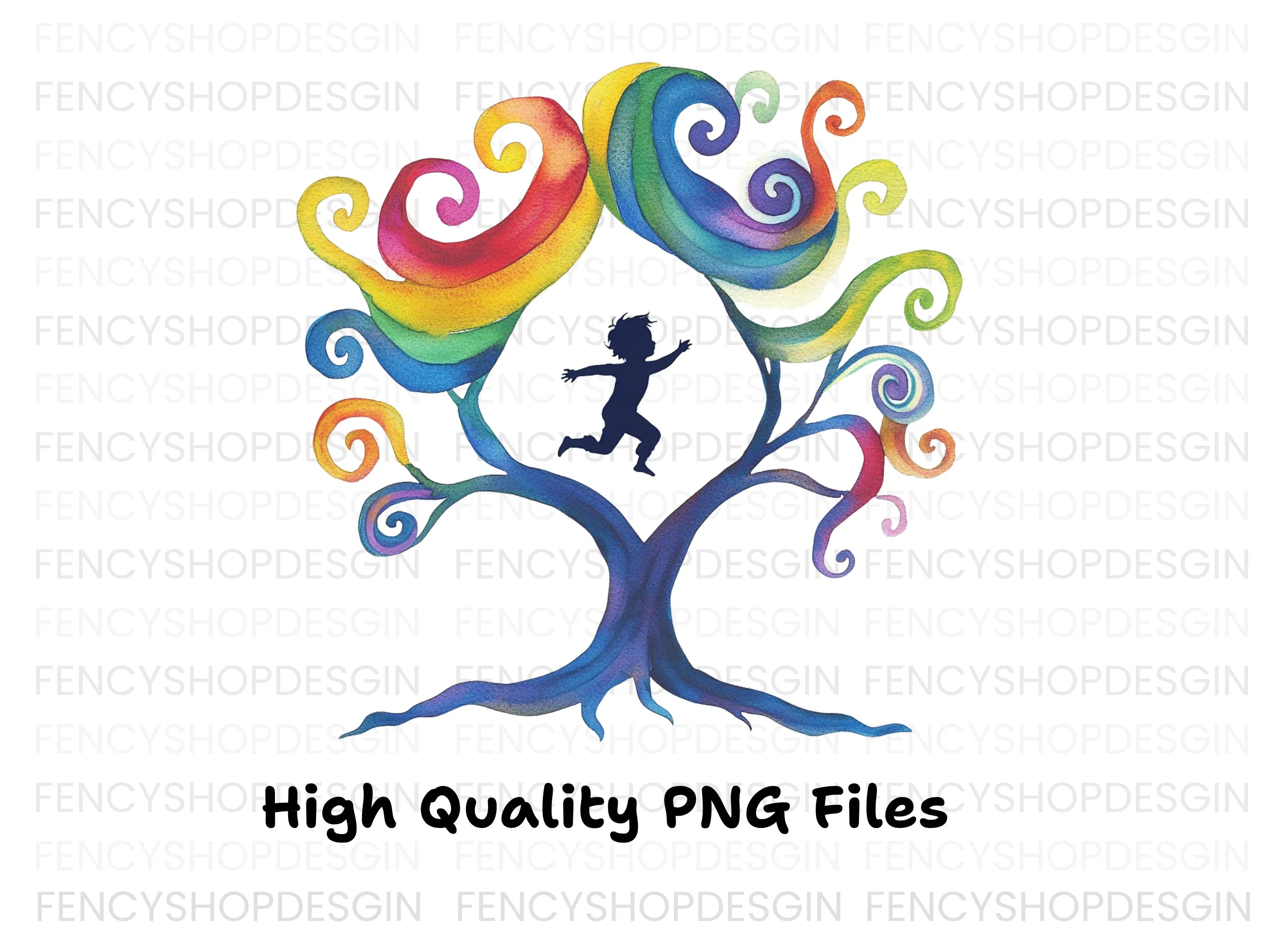 Colorful Swirl Trees Silhouettes Clipart Bundle