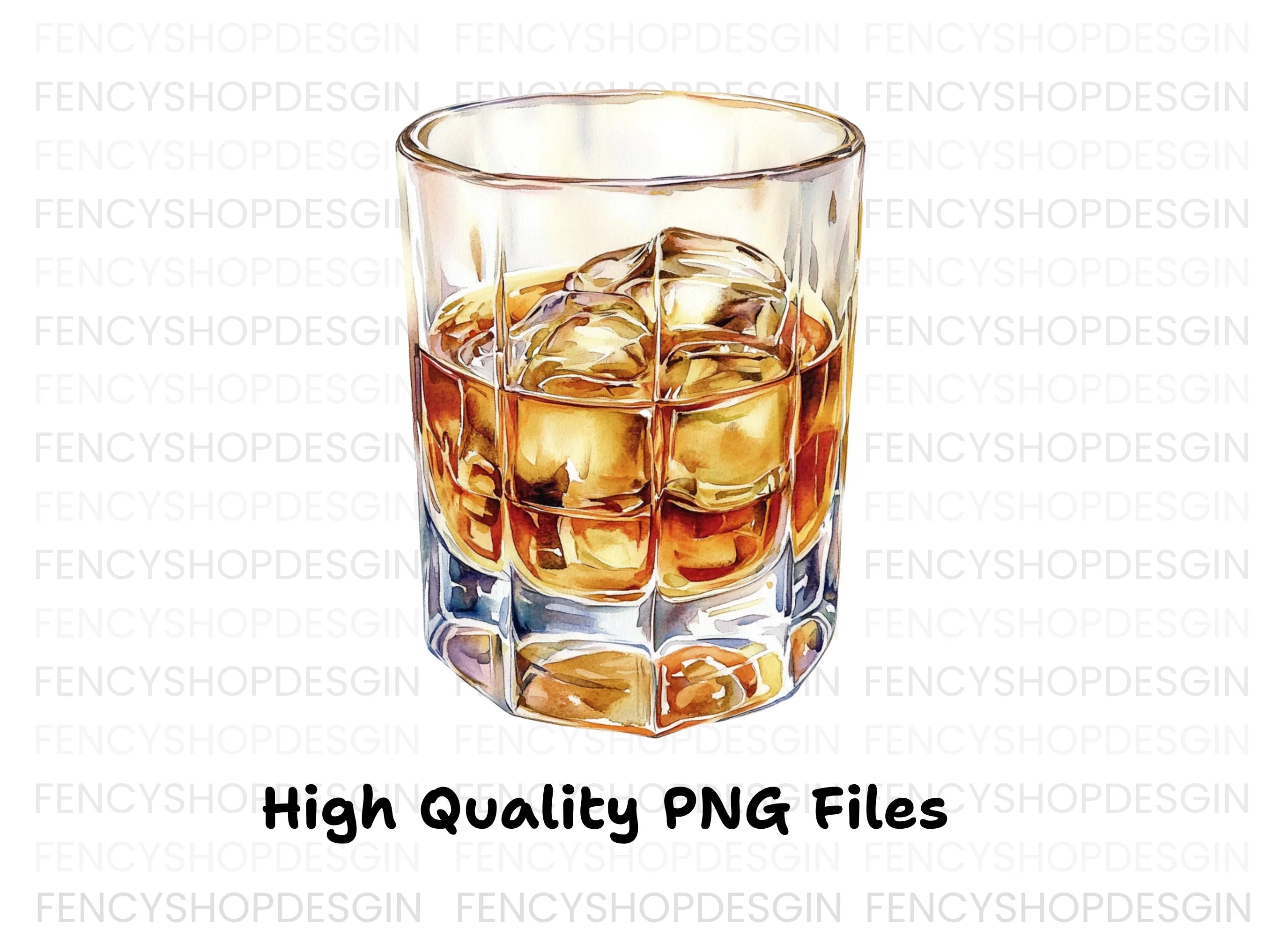Whiskey Glasses with Ice Clipart Bundle