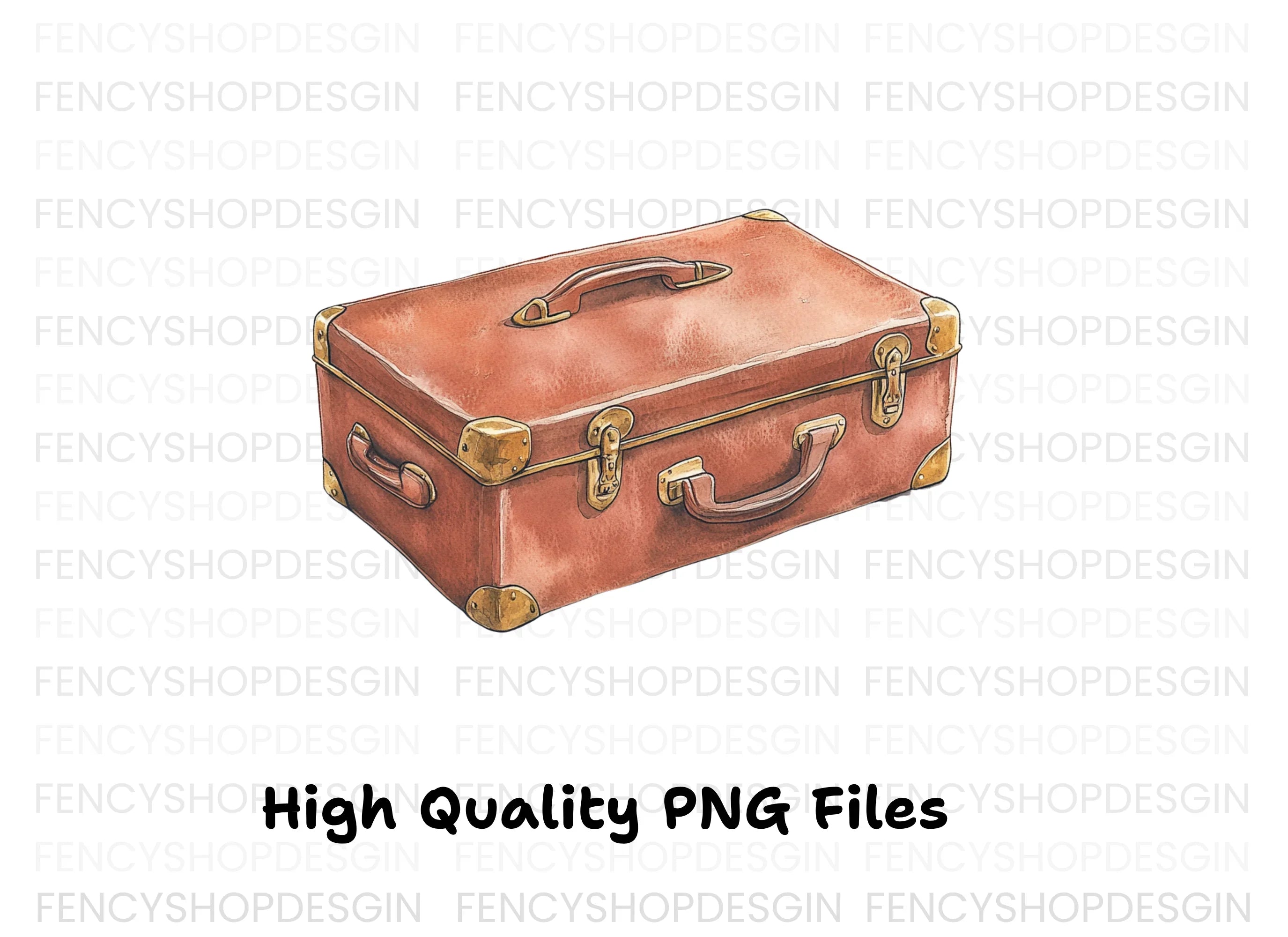 Vintage Brown Suitcase Travel Clipart Bundle