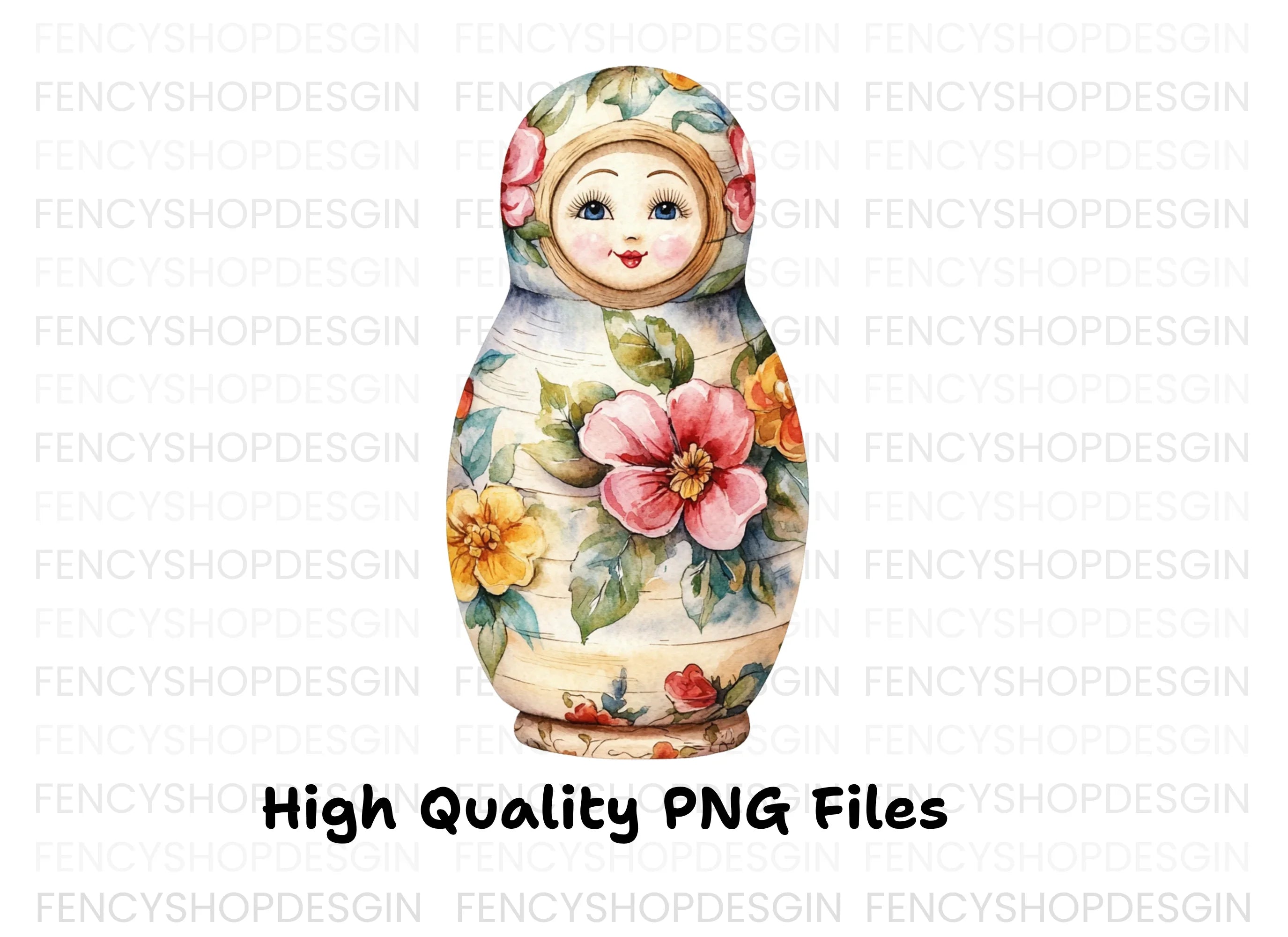 Floral Russian Nesting Dolls Clipart Bundle