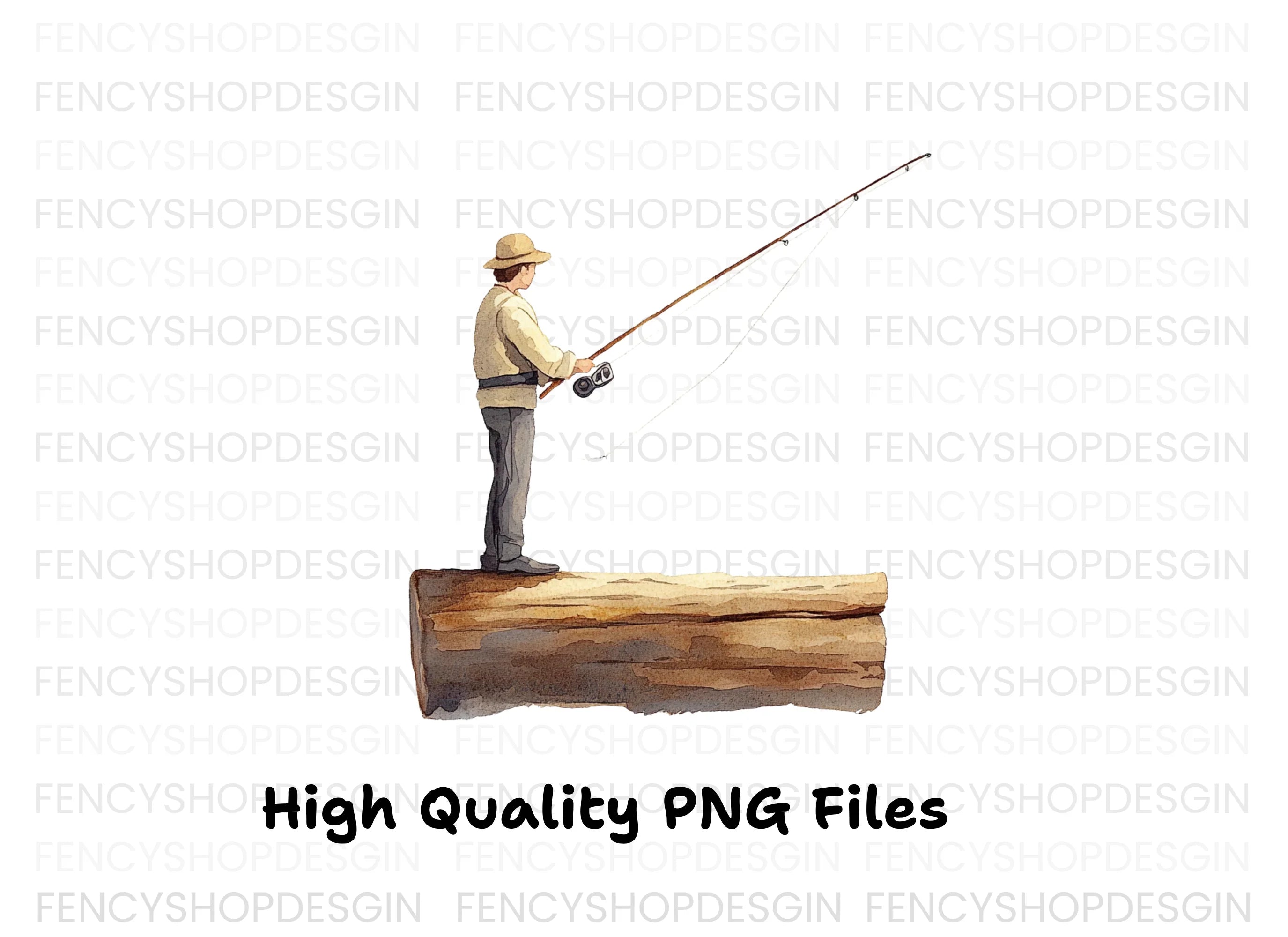 Fisherman on Log Clipart Bundle