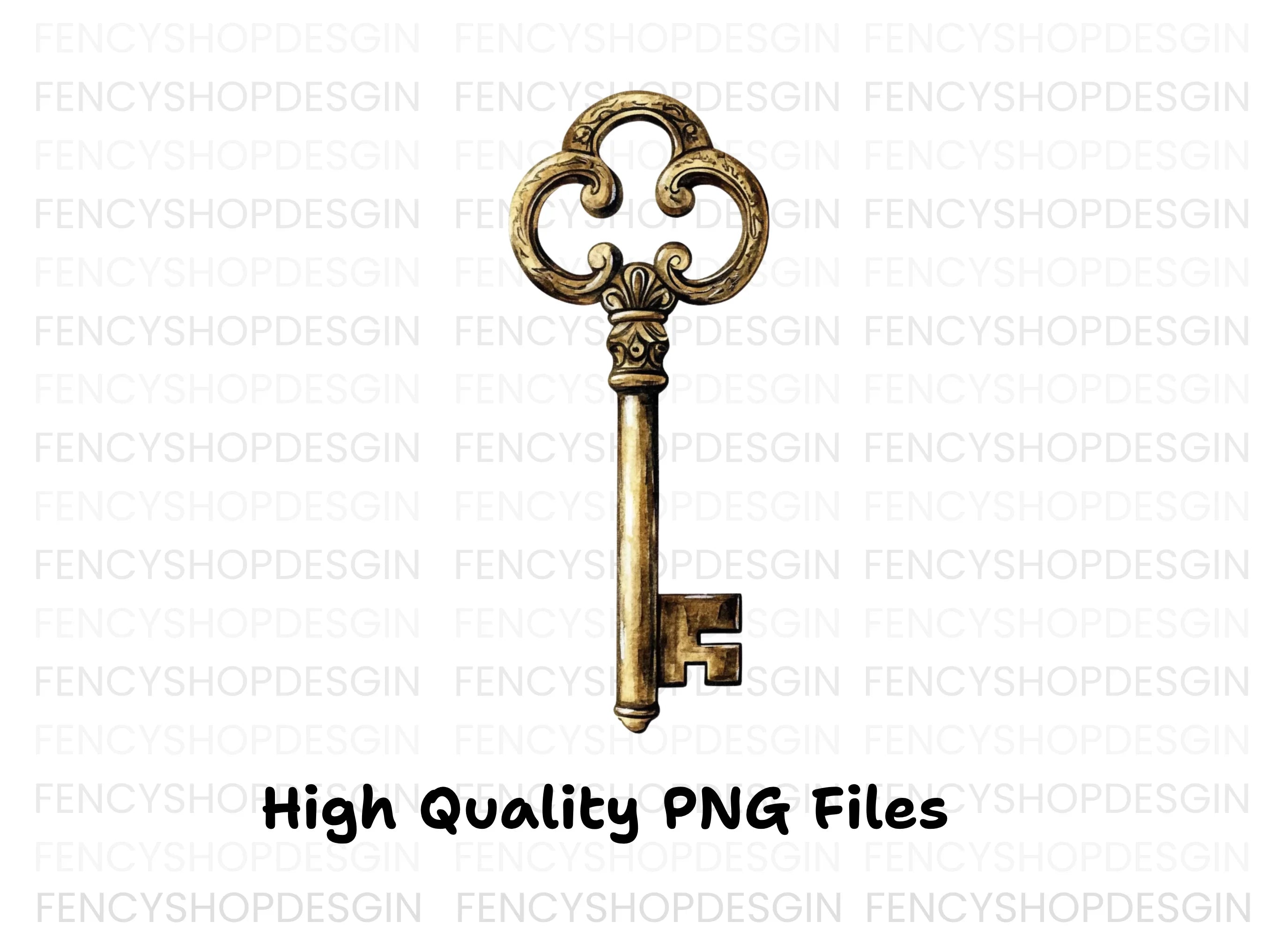 Ornate Golden Skeleton Key Clipart Bundle