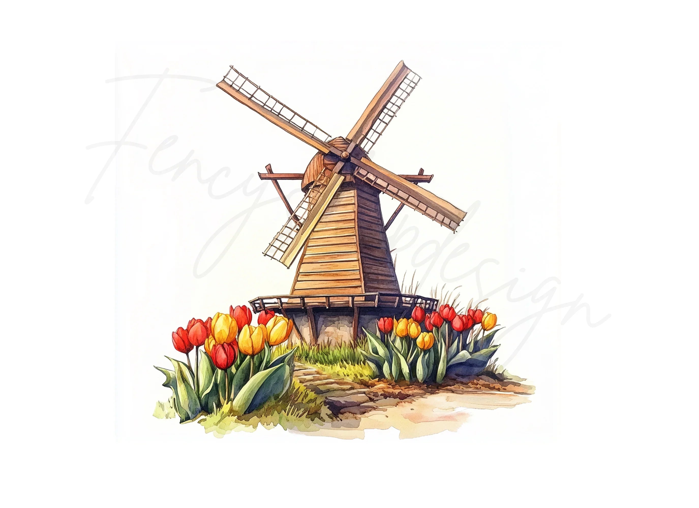 Windmills and Tulips Clipart Bundle