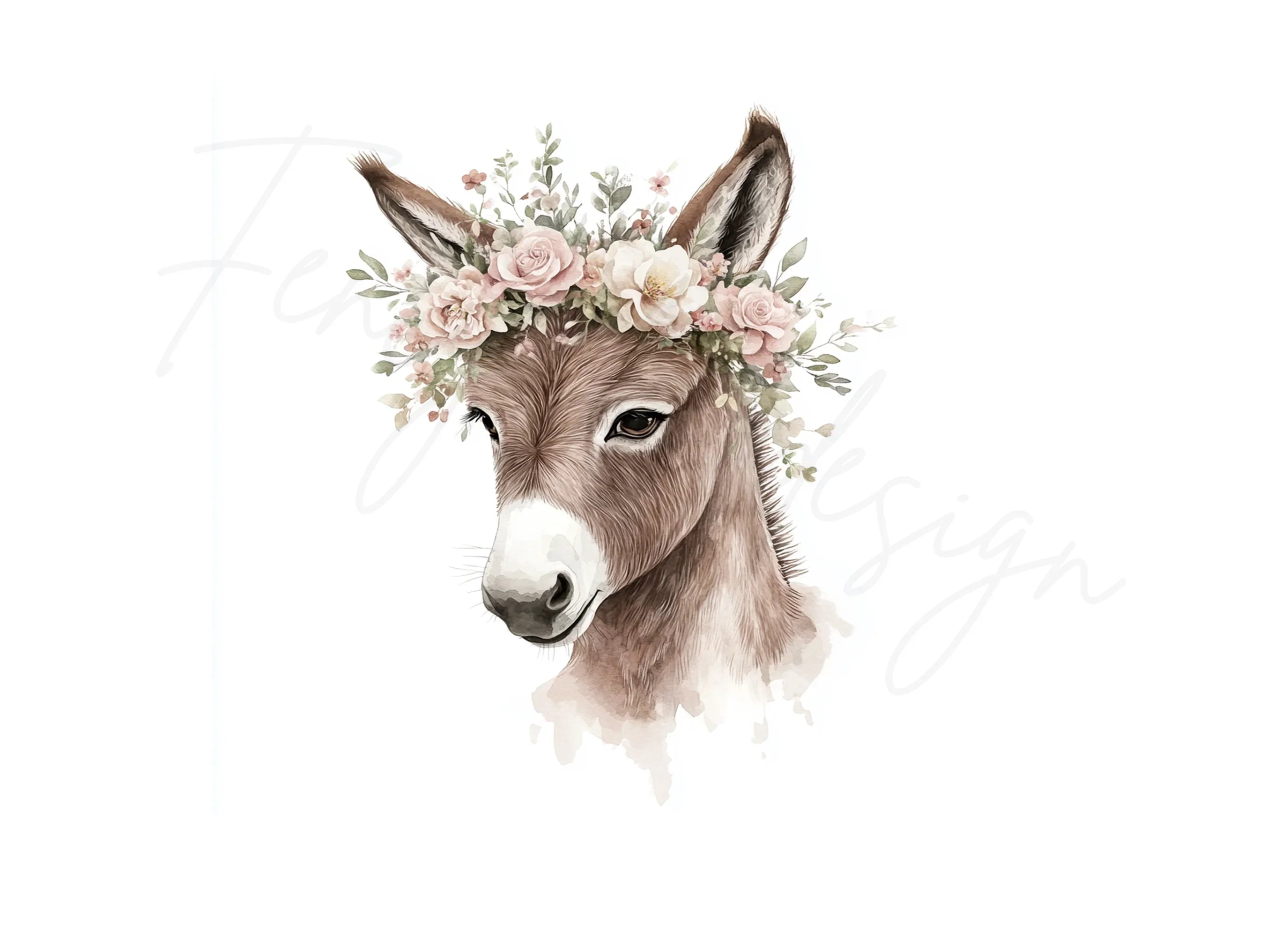 Cute Donkey Flower Crown Clipart Bundle
