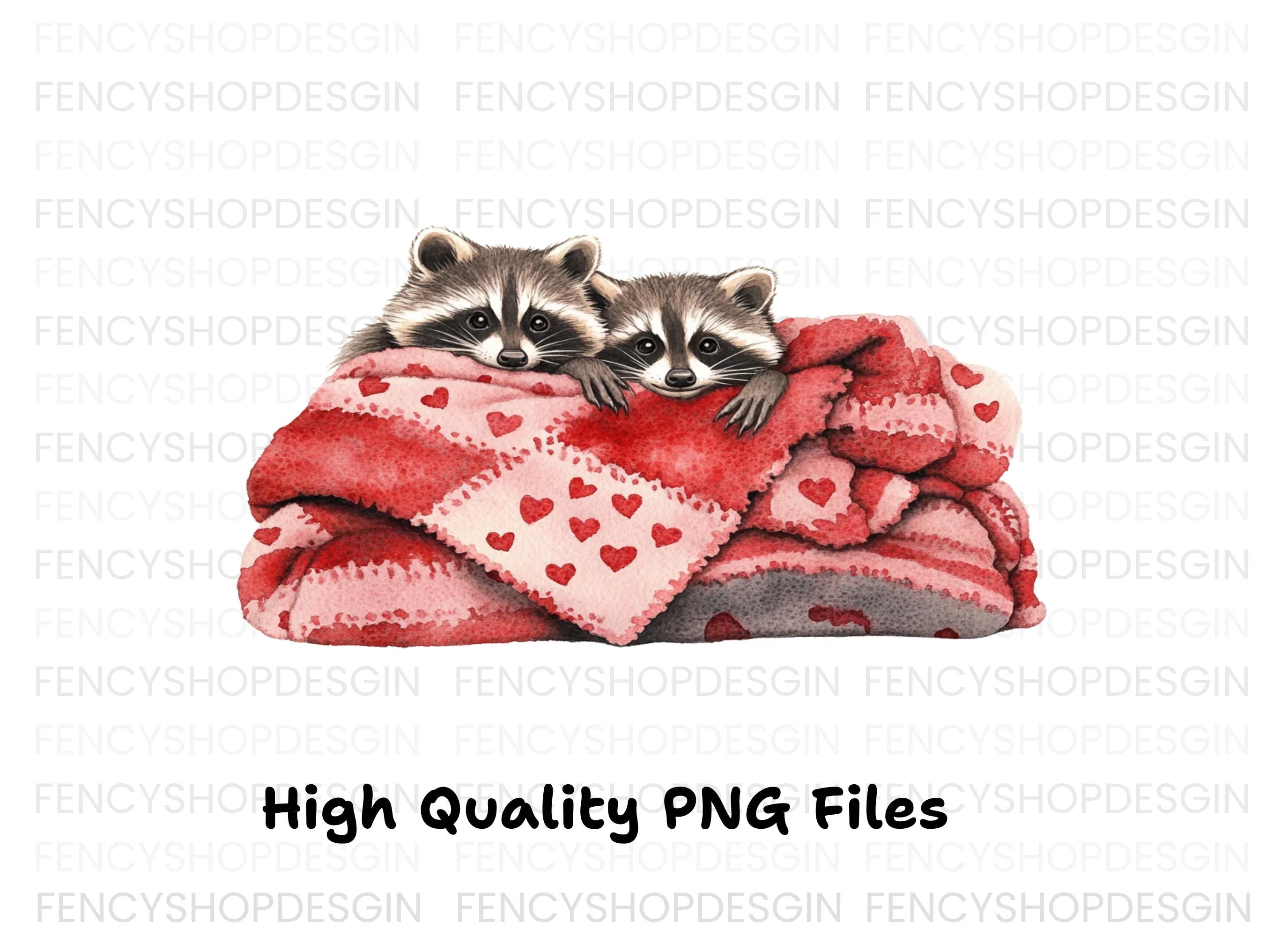 Raccoons in Heart Blankets Clipart Bundle