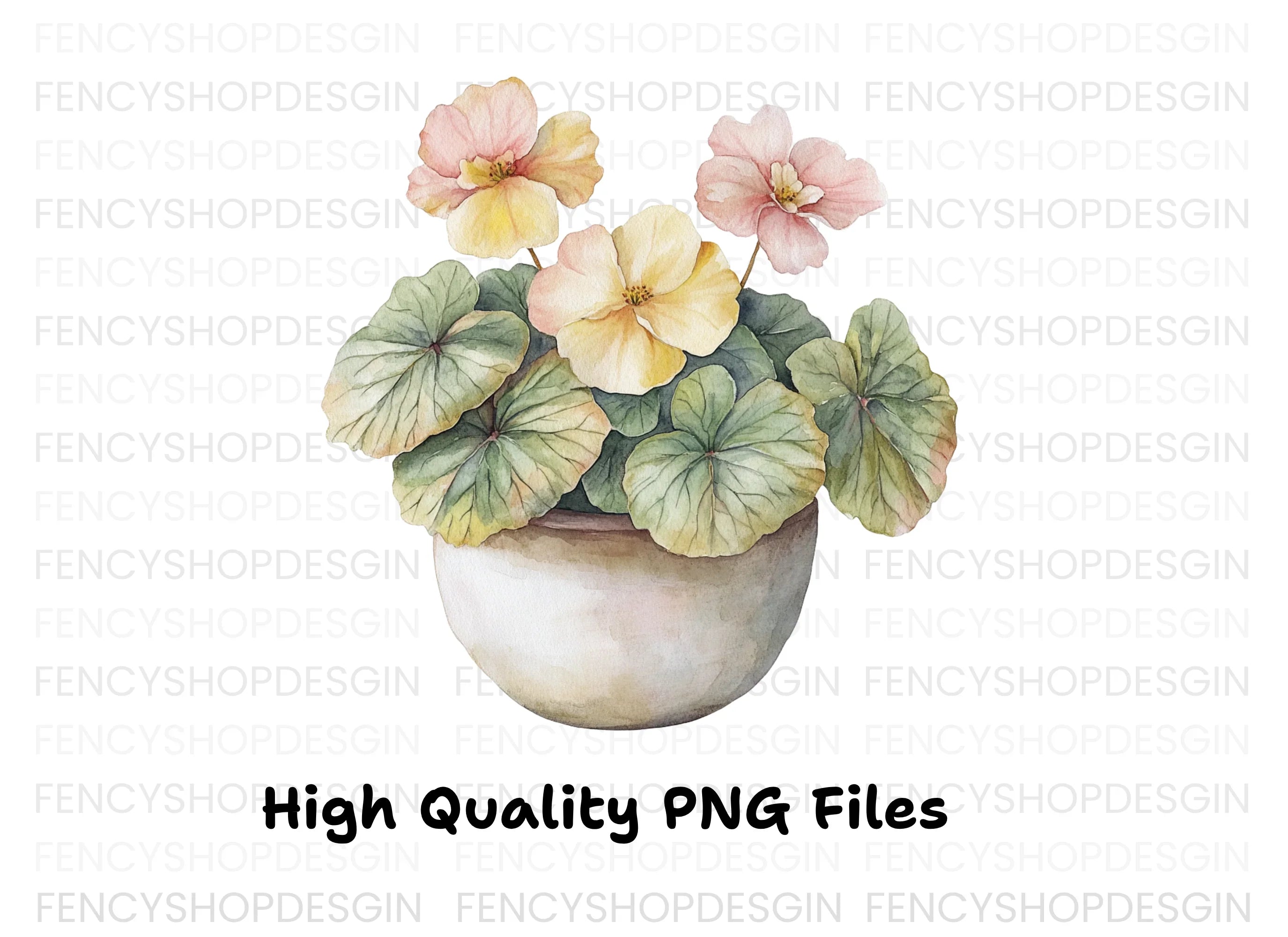 Potted Begonia Flower Clipart Bundle