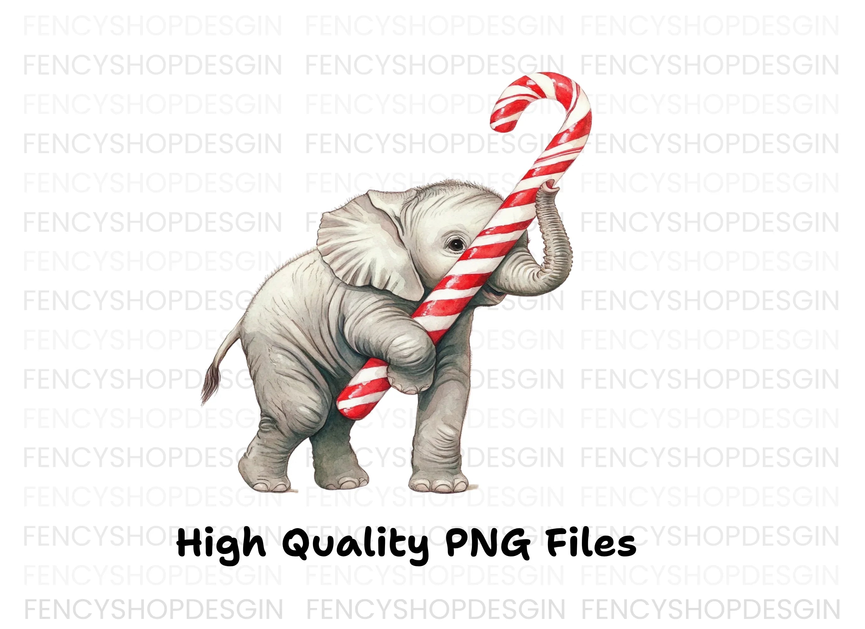Christmas Elephant with Candy Cane Clipart Bundle