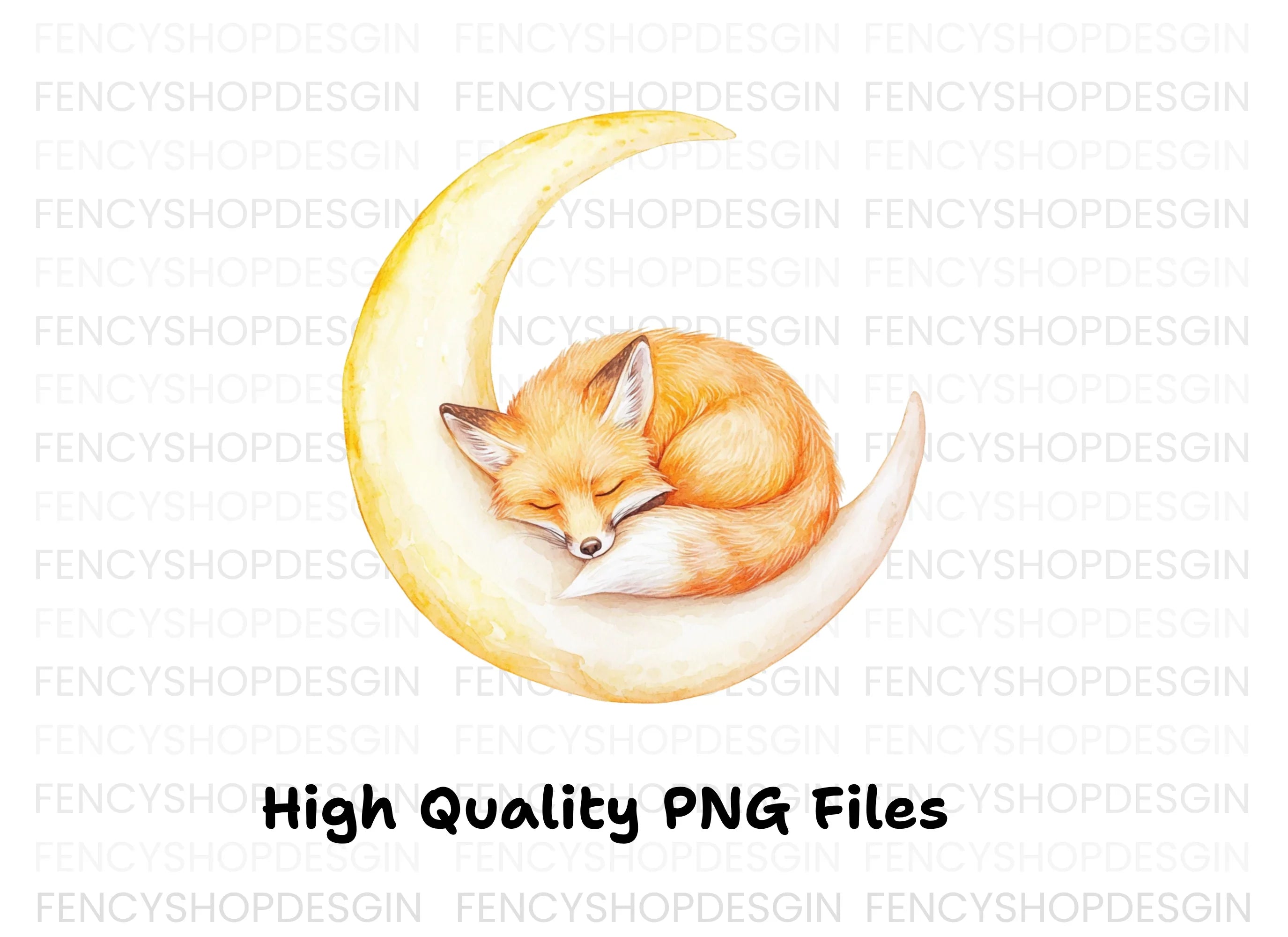 Sleeping Fox on Moon Clipart Bundle