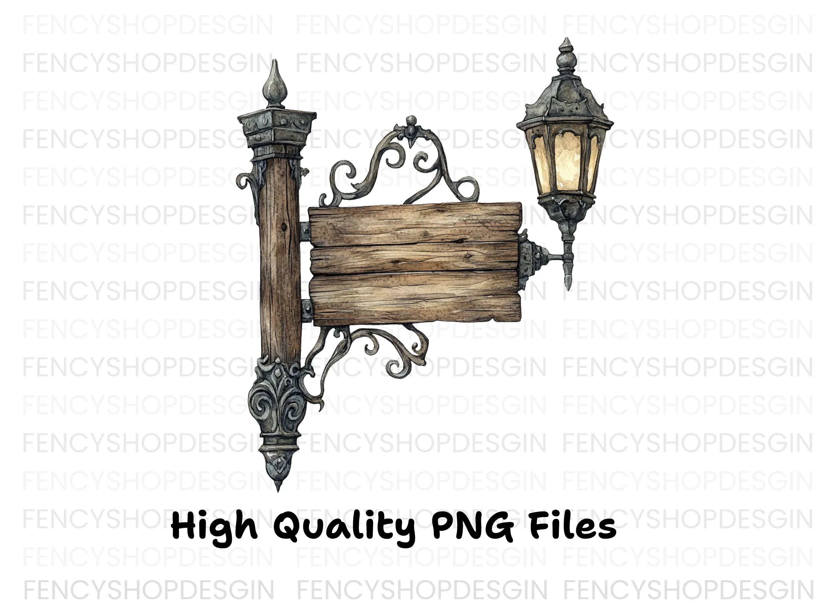Vintage Wooden Signs & Lanterns Clipart Bundle