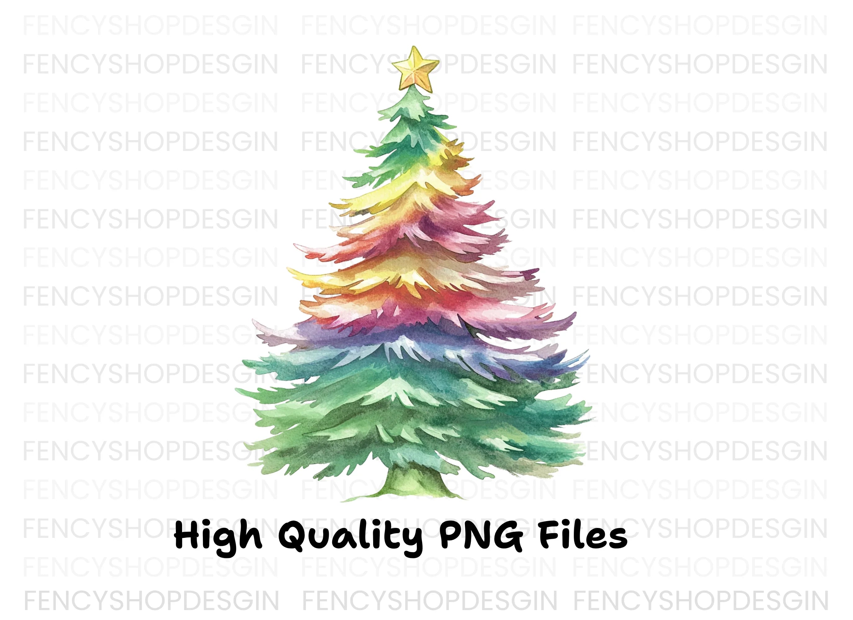 Rainbow Christmas Trees Clipart Bundle
