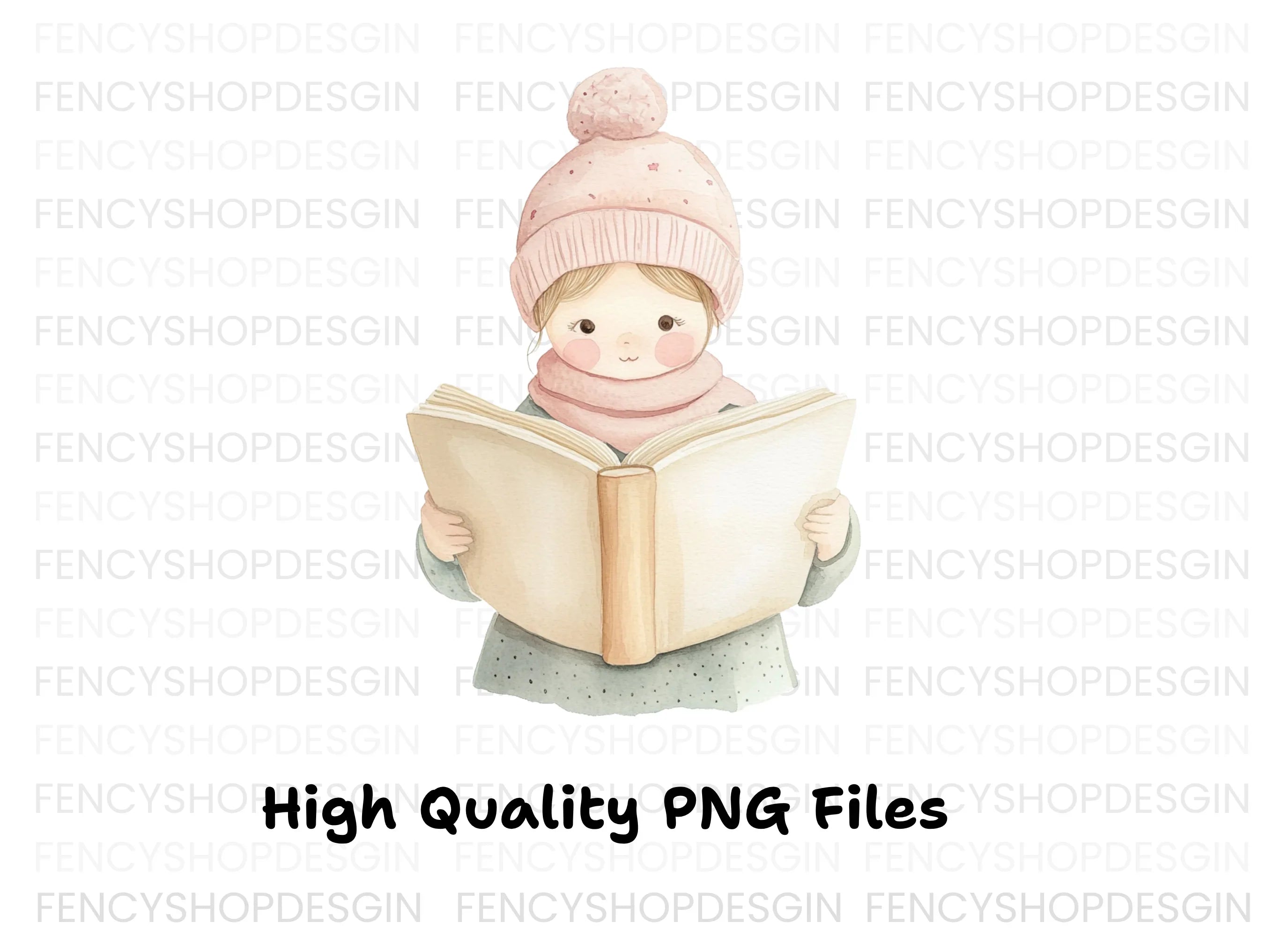 Winter Girl Reading Book Clipart Bundle