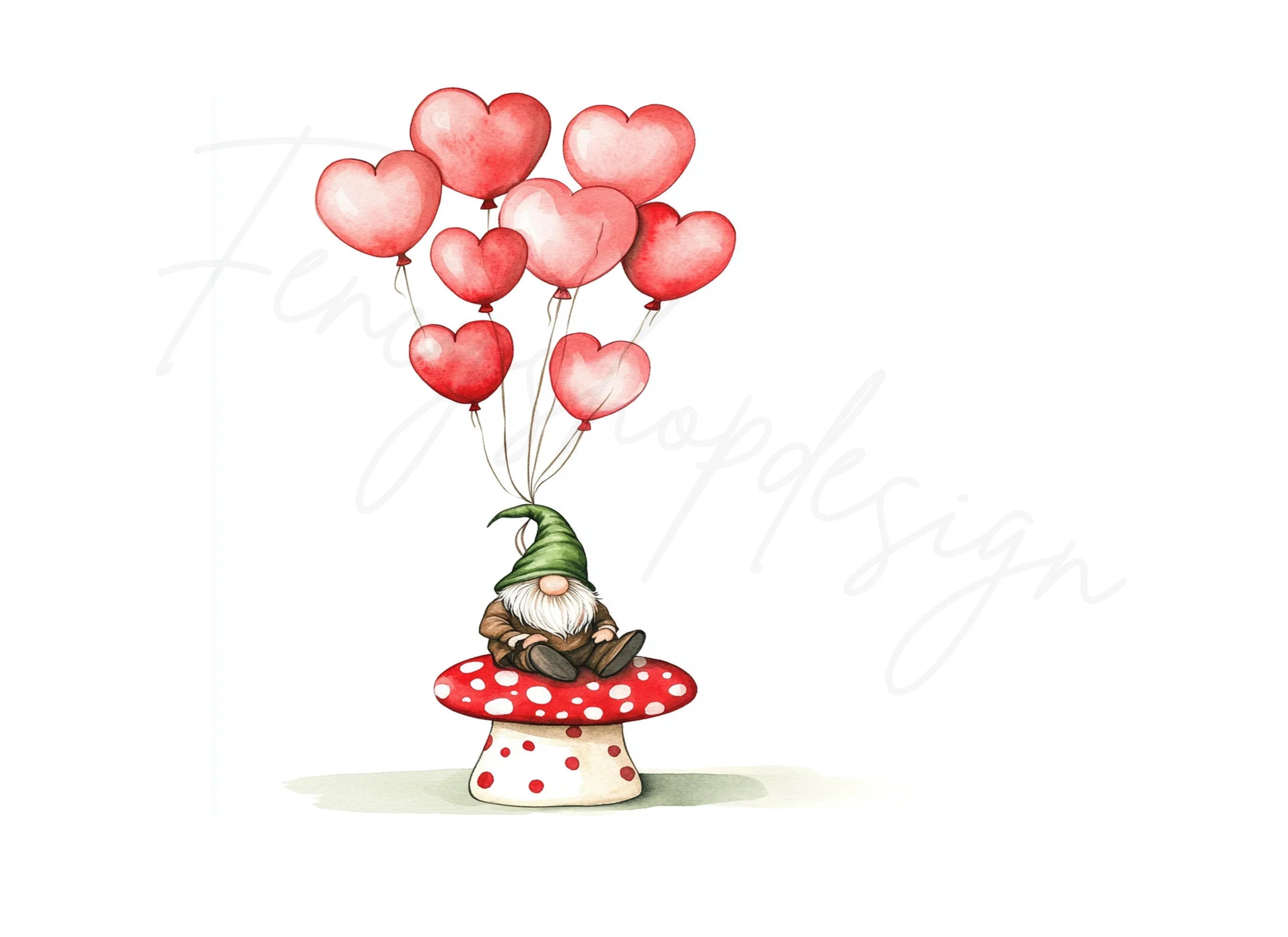 Gnomes on Mushrooms with Hearts Clipart Bundle