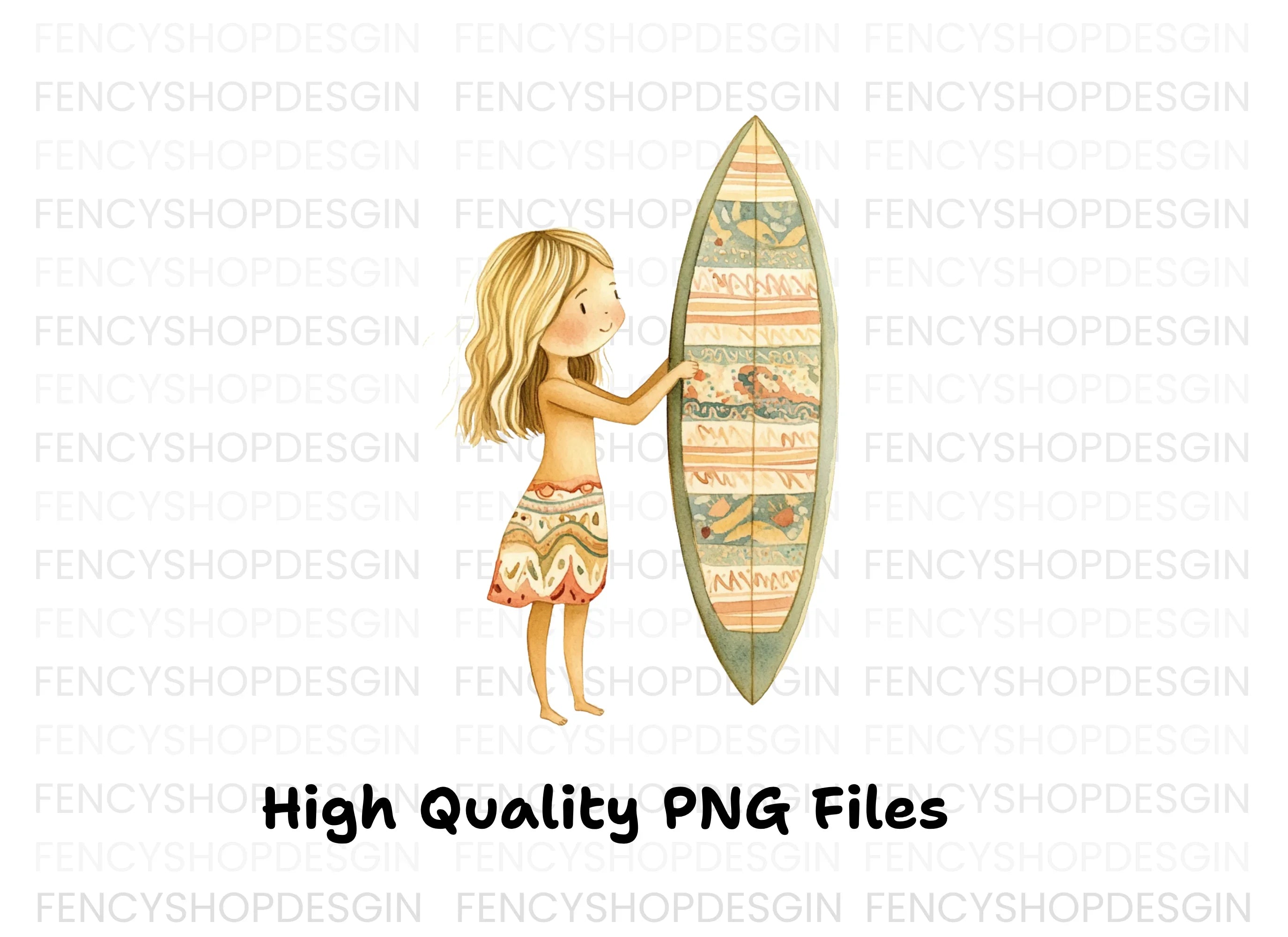 Cute Girl with Surfboard Clipart Bundle