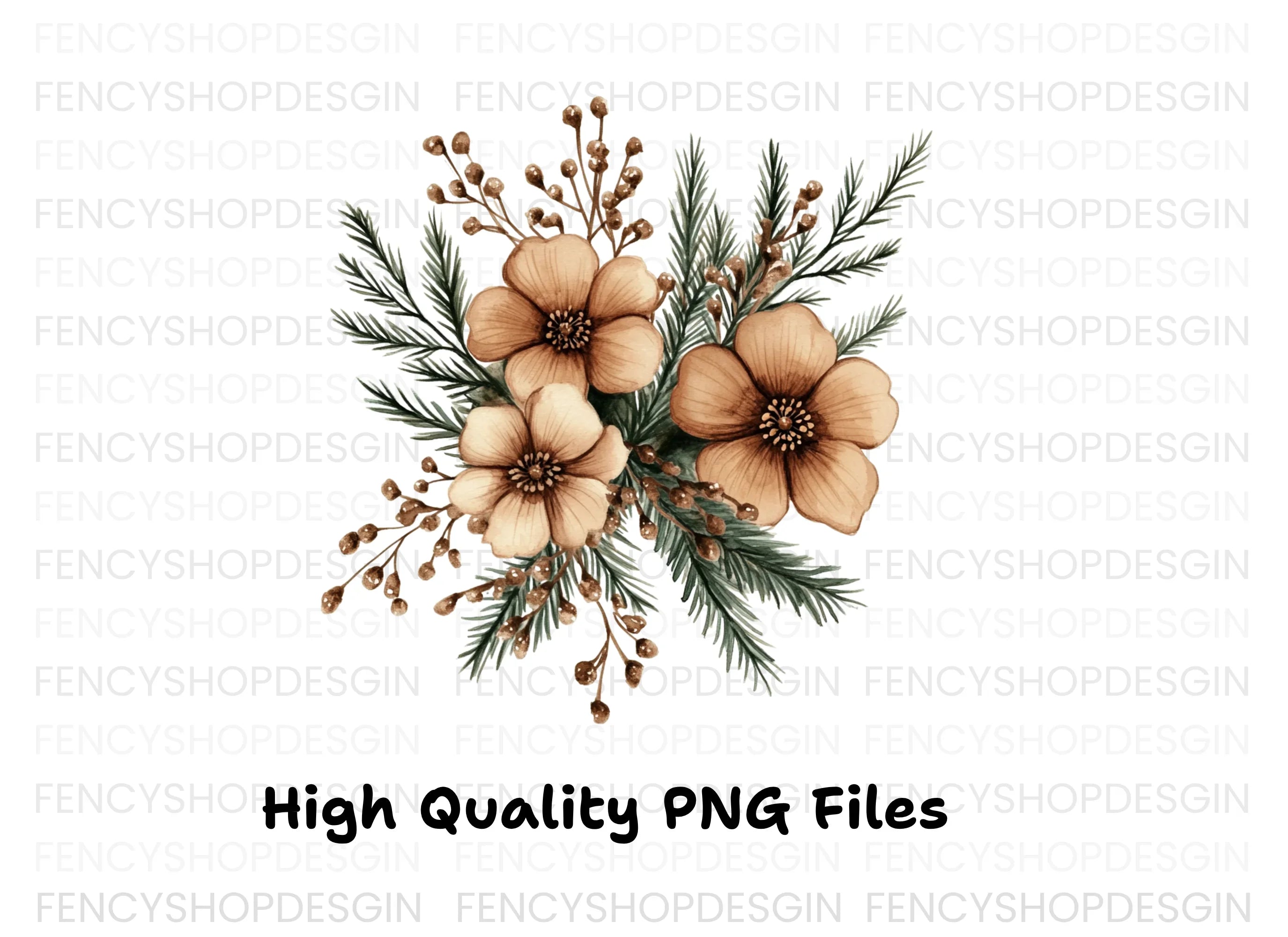 Winter Floral Pine Clipart Bundle