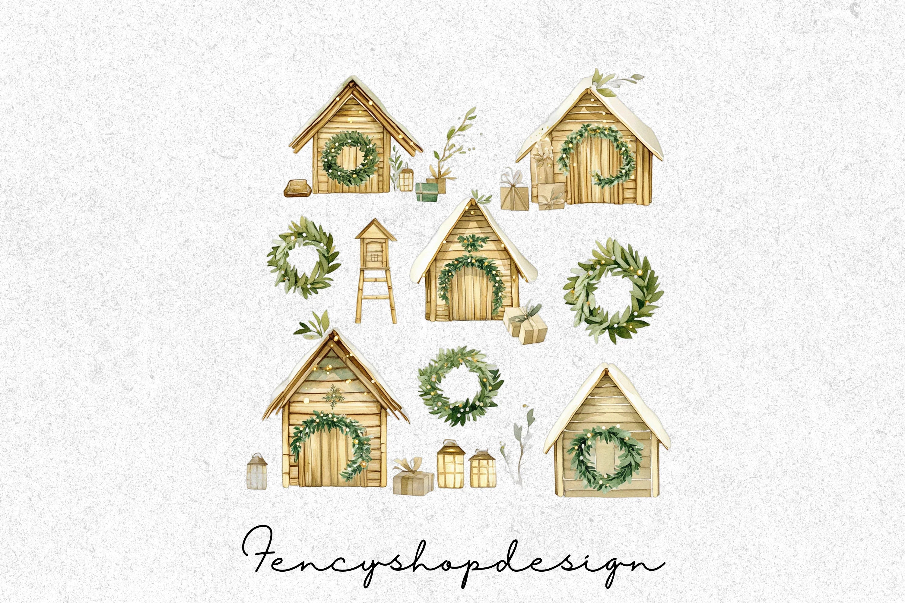 Christmas Pandas Winter Village Clipart Bundle